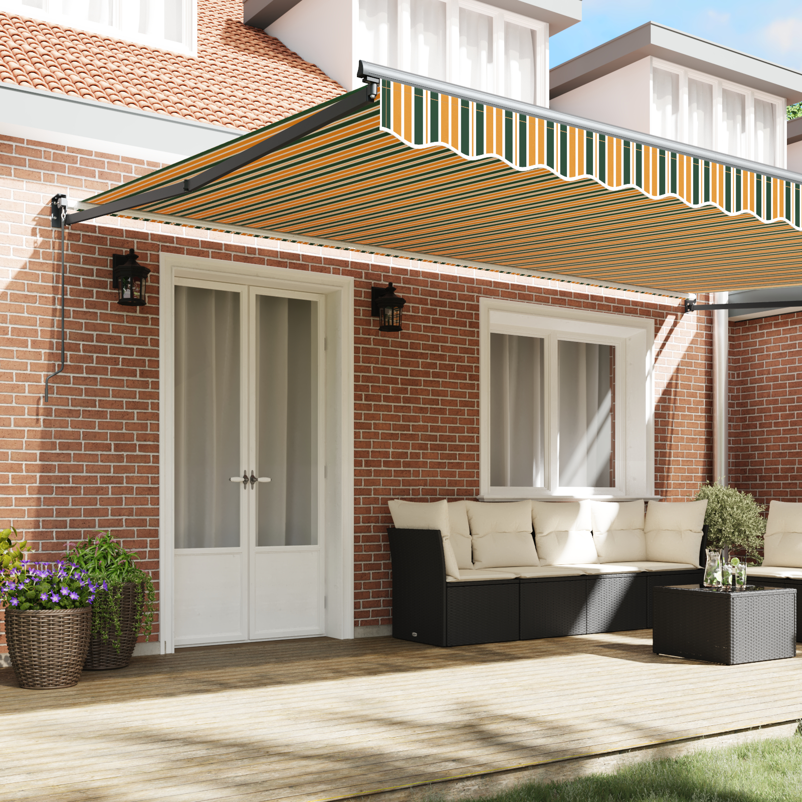 vidaXL Umbra Retractabilă Verde și Galben - 500x300 cm vidaXL Umbra Retractabilă Verde și Galben - 500x300 cm