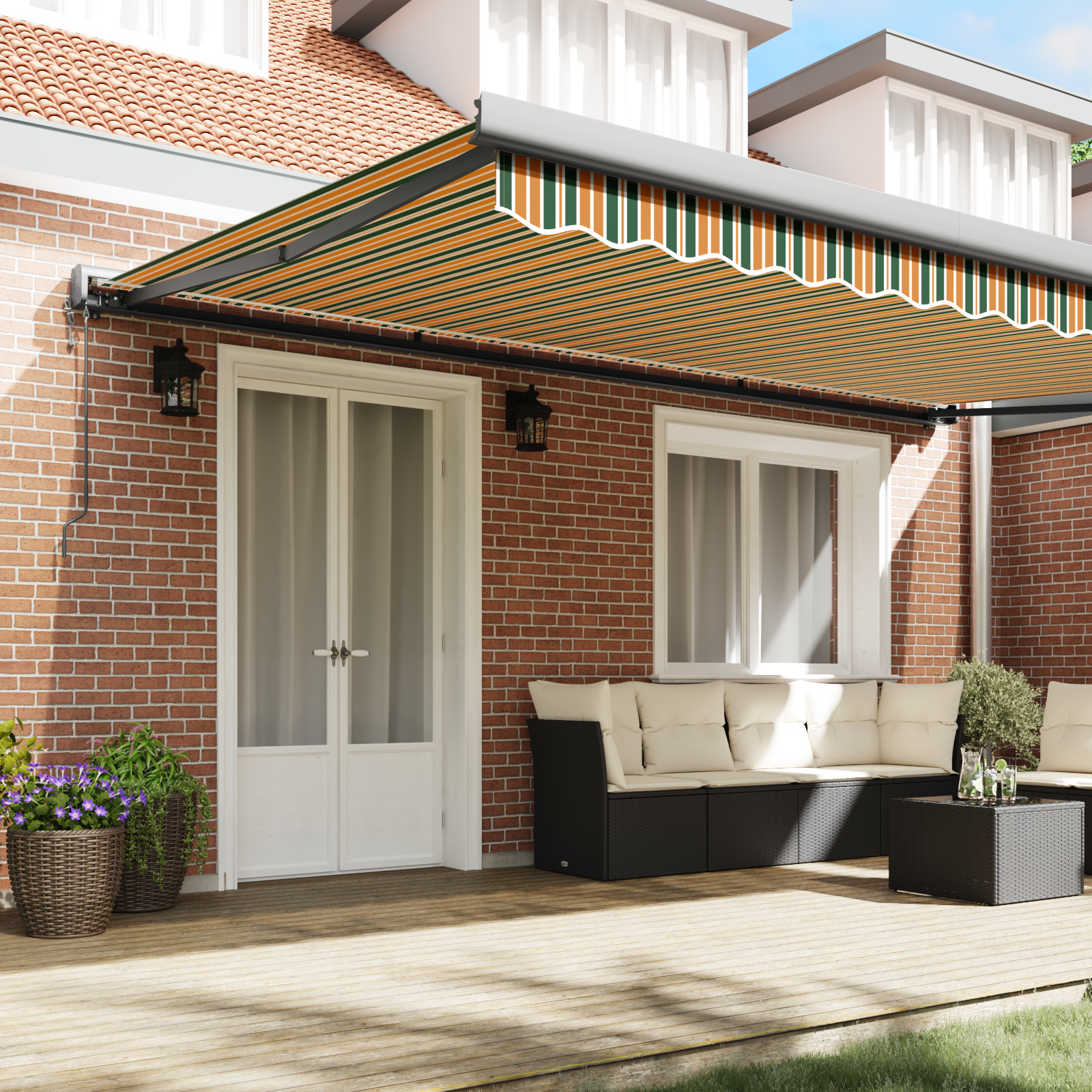 vidaXL Markiză retractabilă automată verde și galben 500 x 300 cm