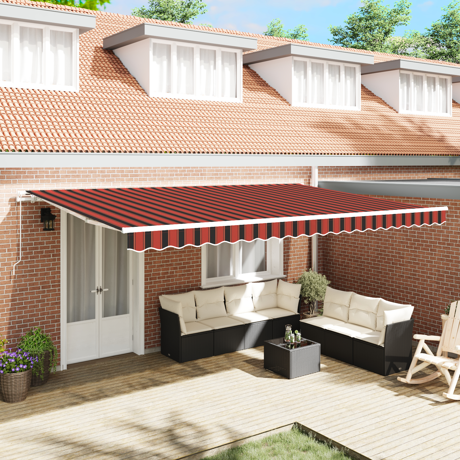vidaXL Perdea manuală retractabilă portocalie și maro, 500 x 350 cm de la vidaXL Perdea manuală retractabilă portocalie și maro, 500 x 350 cm de la