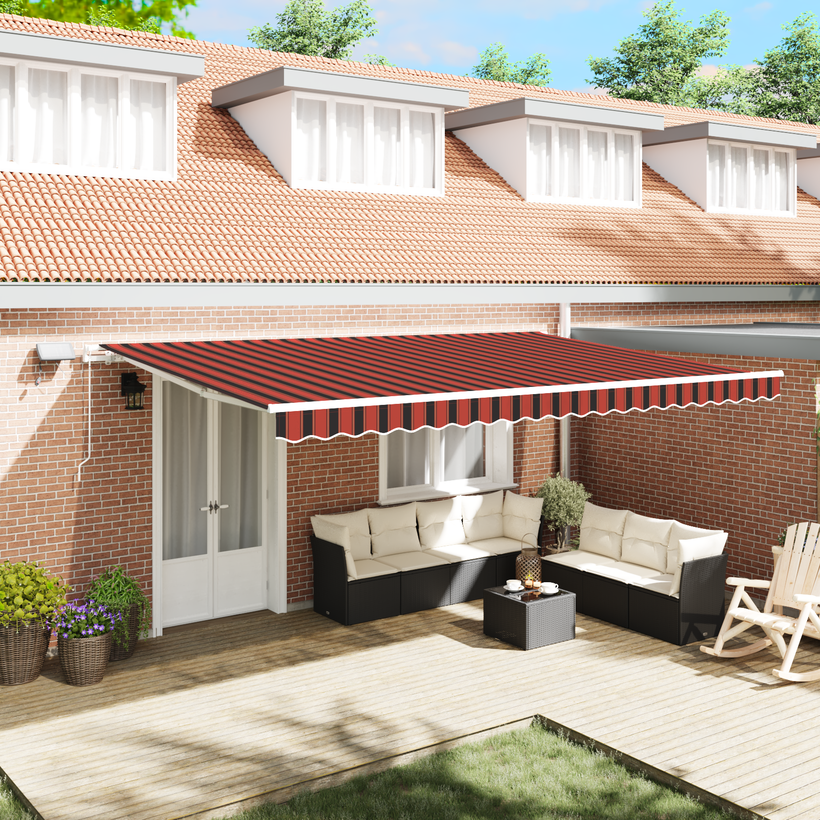 vidaXL Cortina Retractabilă cu Manual 500 × 350 cm portocaliu și maro vidaXL Cortina Retractabilă cu Manual 500 × 350 cm portocaliu și maro