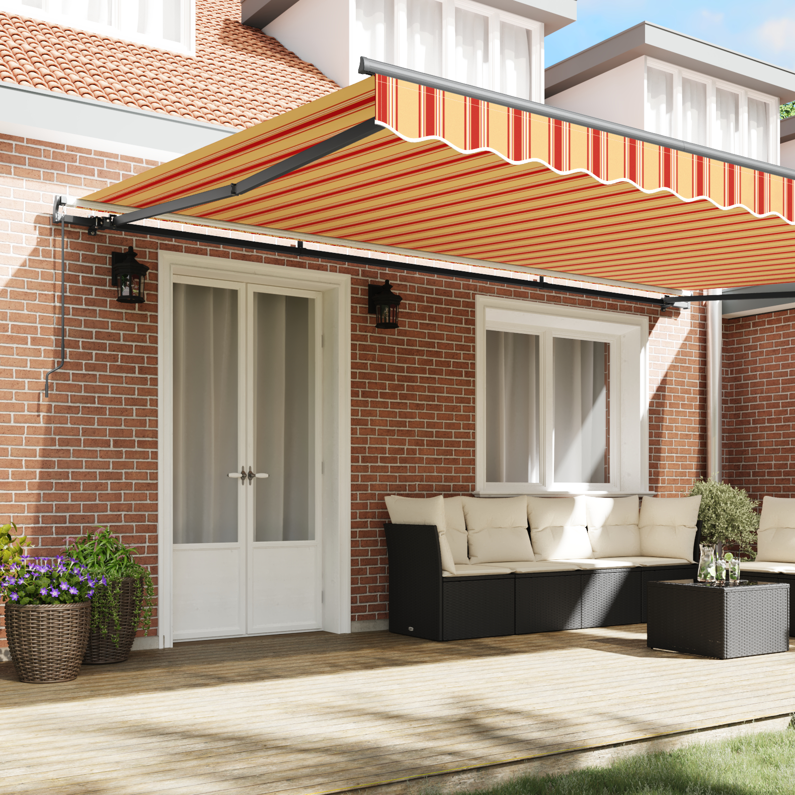vidaXL Copertină Manual galben și portocaliu 500 × 350 cm Poliester