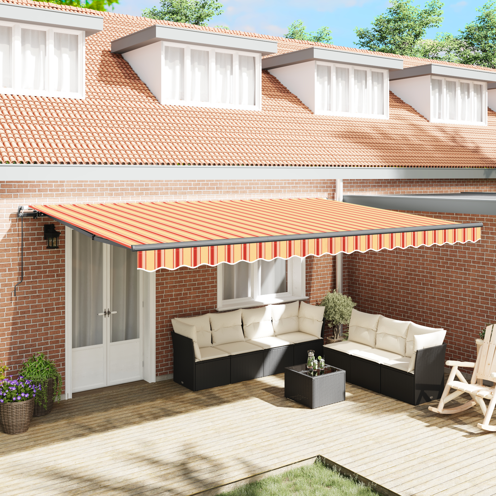 vidaXL Copertină Manual galben și portocaliu 500 × 350 cm Poliester