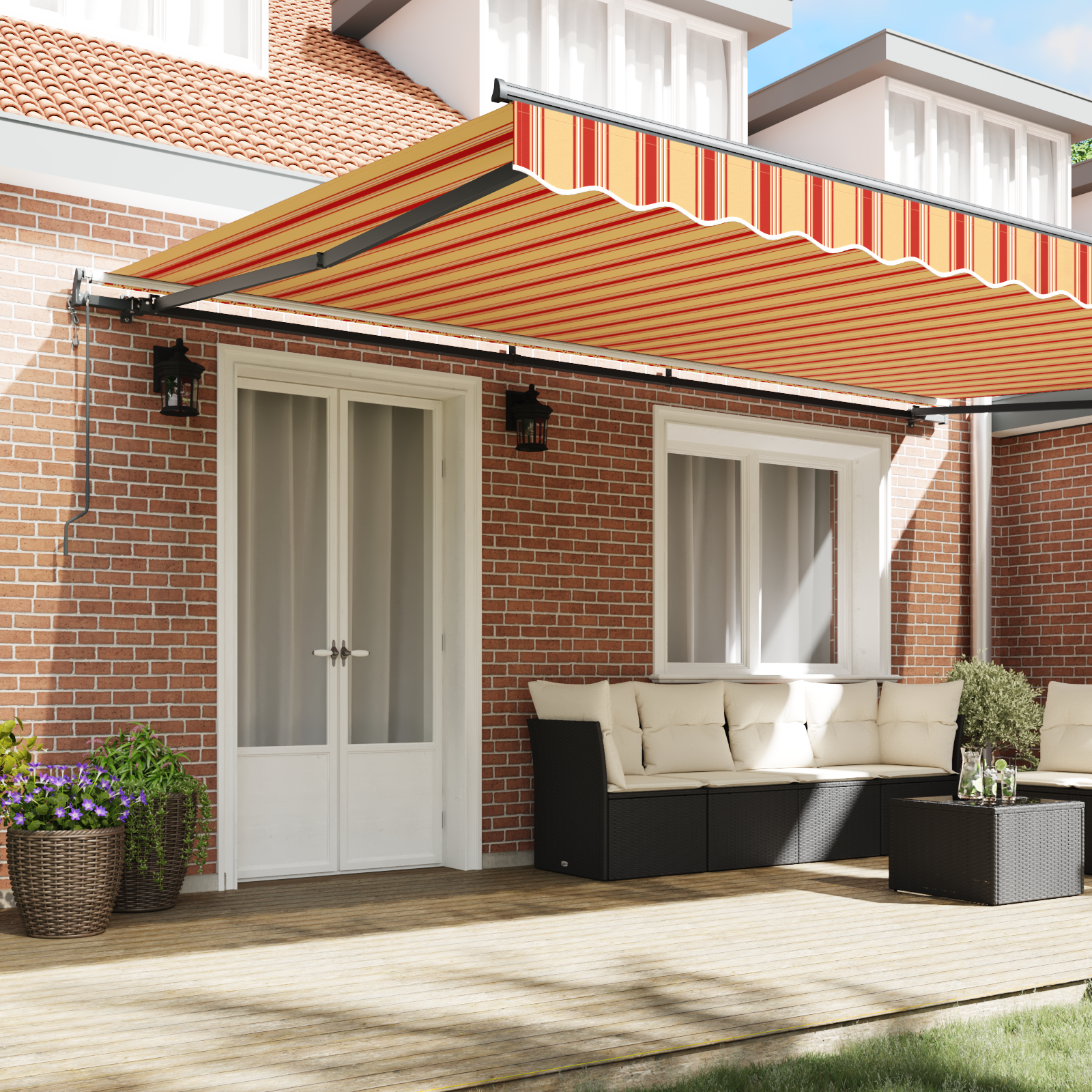vidaXL Pergolă Retractabilă Automată Galbenă și Portocalie 500 x 350 cm vidaXL Pergolă Retractabilă Automată Galbenă și Portocalie 500 x 350 cm