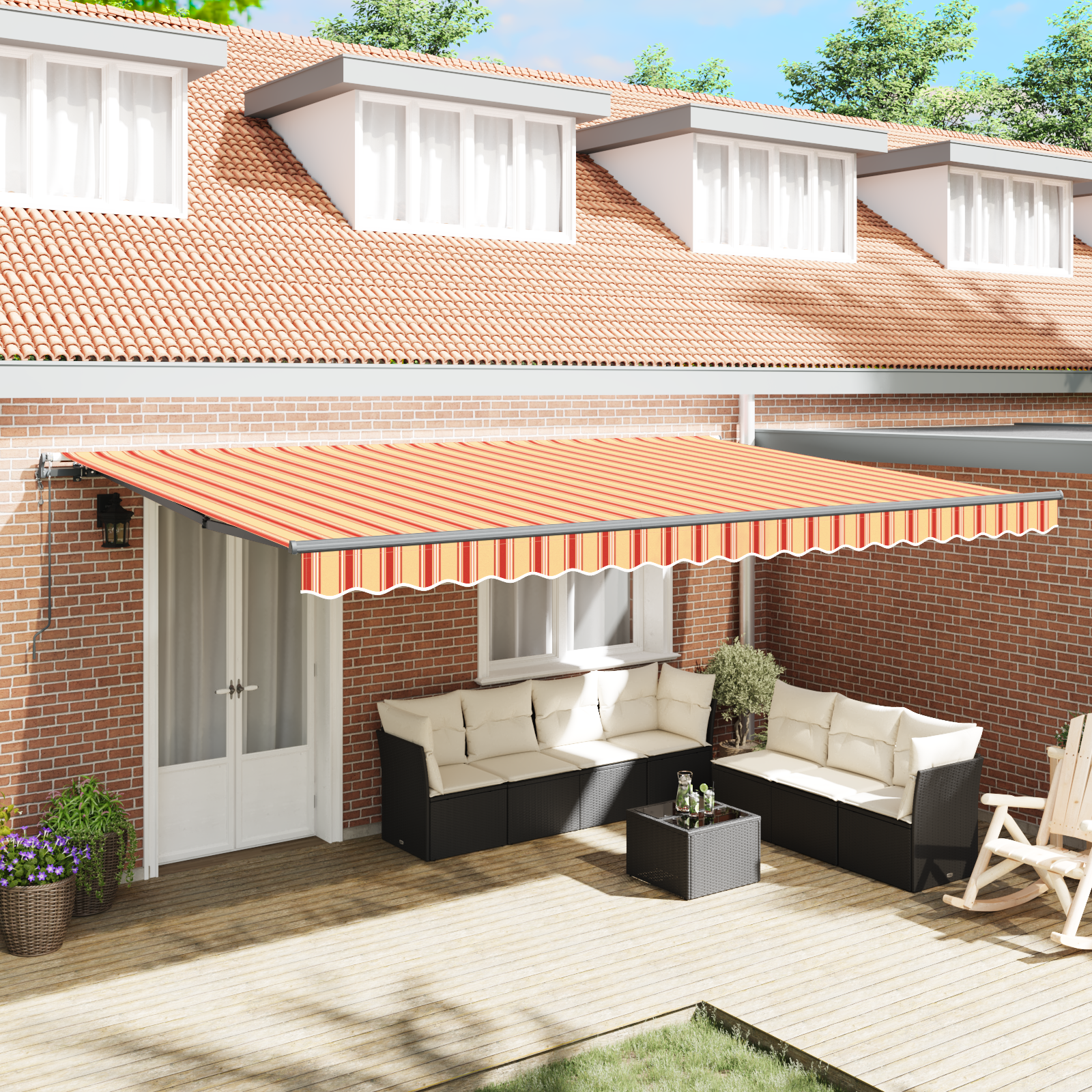 vidaXL Pergolă Retractabilă Automată Galbenă și Portocalie 500 x 350 cm vidaXL Pergolă Retractabilă Automată Galbenă și Portocalie 500 x 350 cm