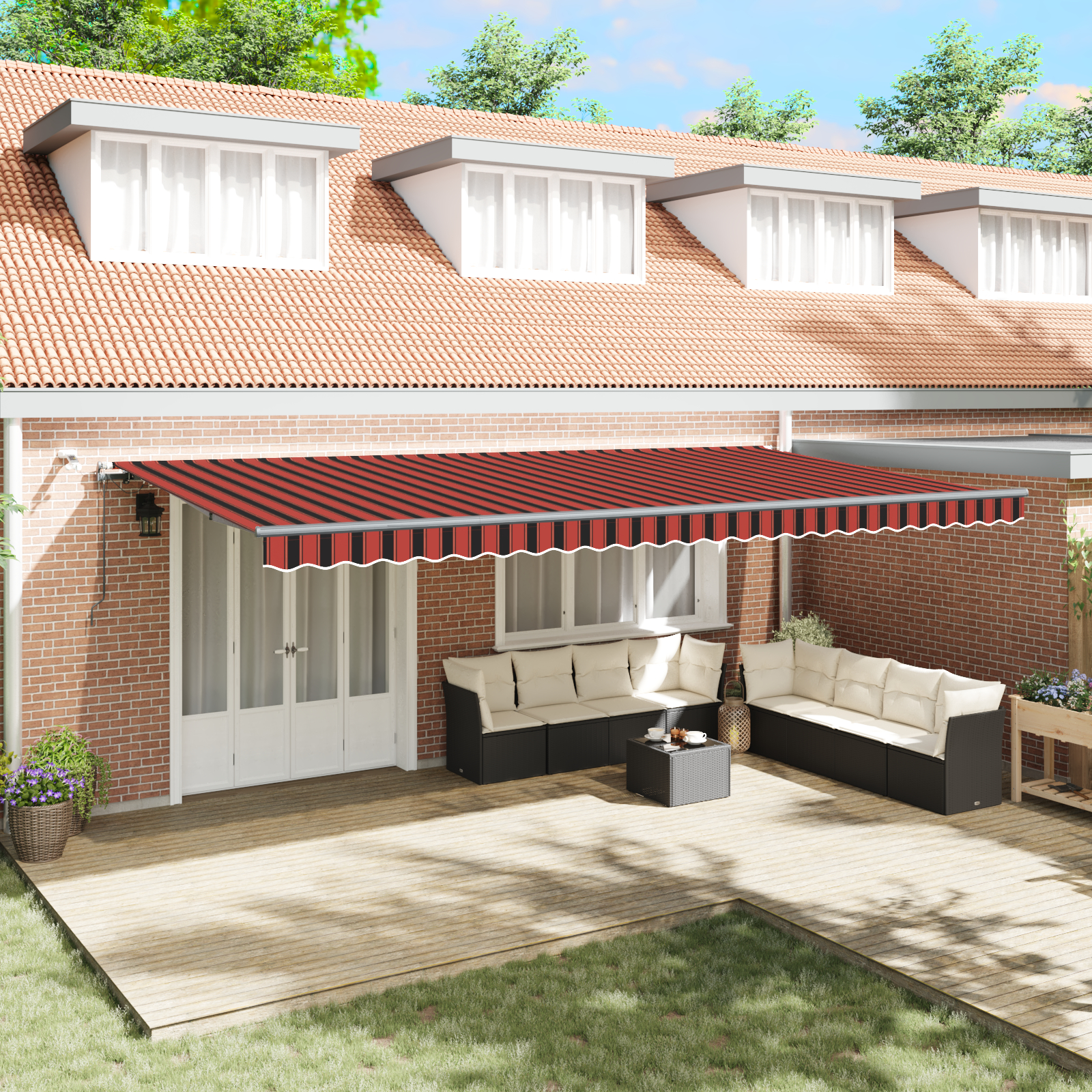 vidaXL Cortina Retractabilă portocaliu și maro 600 × 300 cm țesătură vidaXL Cortina Retractabilă portocaliu și maro 600 × 300 cm țesătură