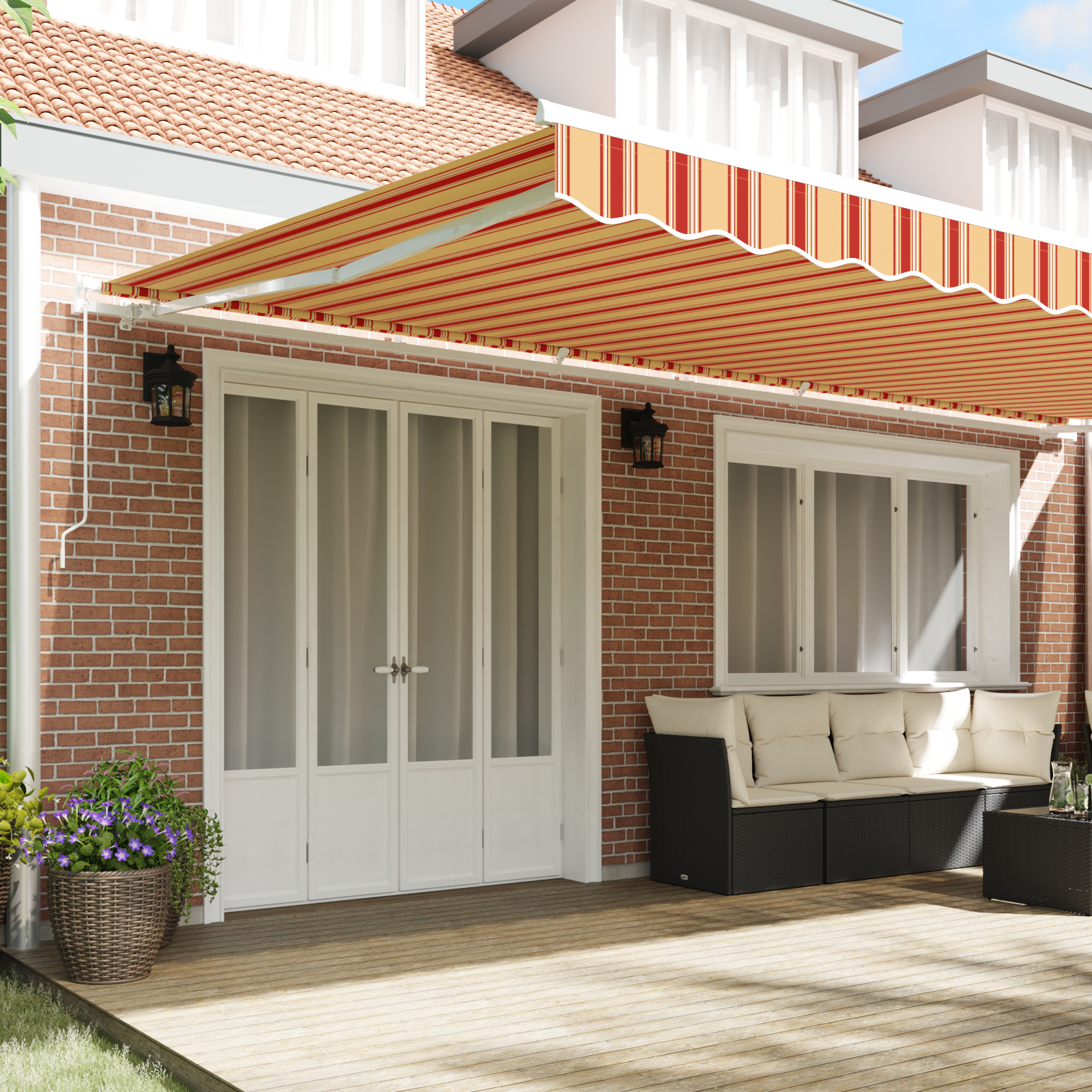 vidaXL Cortina Retractabilă Dungi Galben și portocalie 600 × 300 cm