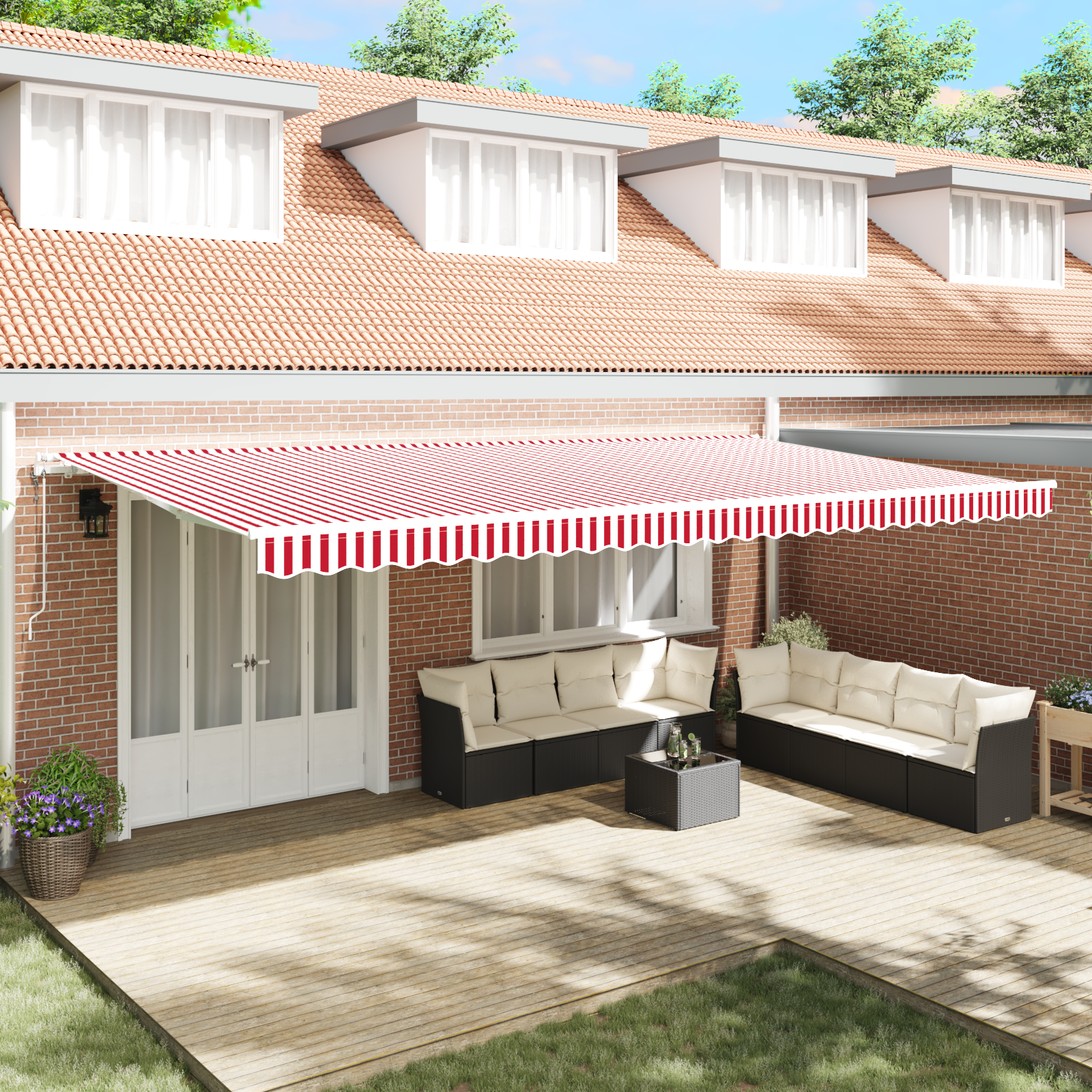 vidaXL Marchiză retractabilă Roșu și alb 600 × 300 cm Roșu și alb