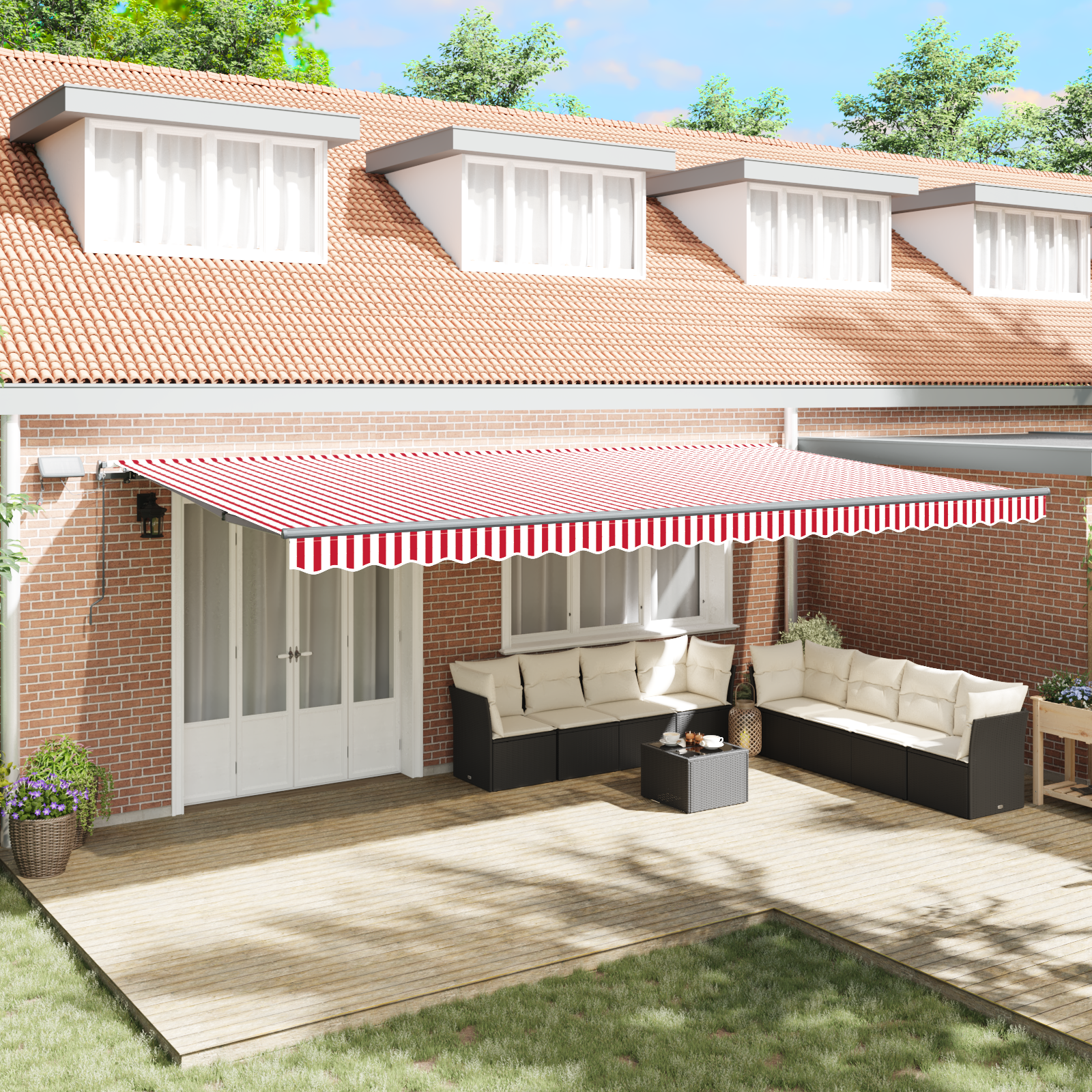 vidaXL Cortina Retractabilă Manual Roșu și alb 600 ×300 cm țesătură