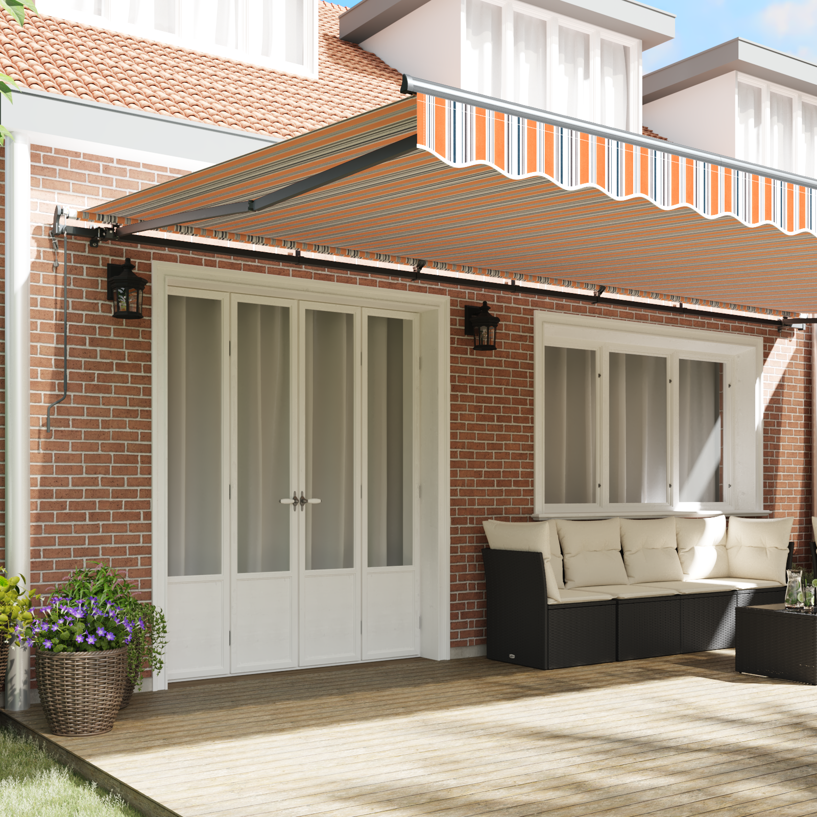 vidaXL Markiza retractabilă automatizată , cu dungi colorate, 600 x 300 cm