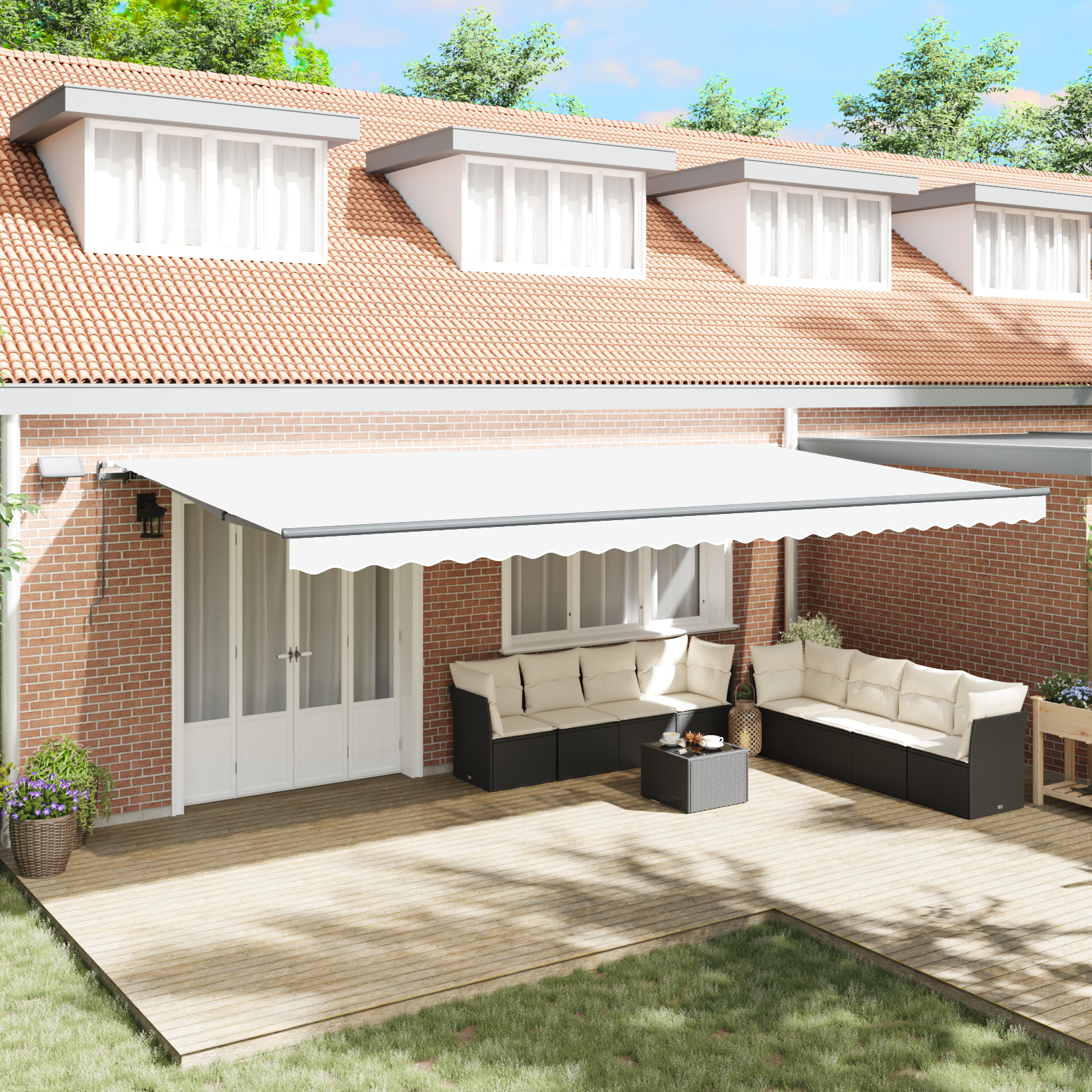 Marchiză retractabilă manuală vitaXL cu LED alb 600x300 cm Marchiză retractabilă manuală vitaXL cu LED alb 600x300 cm