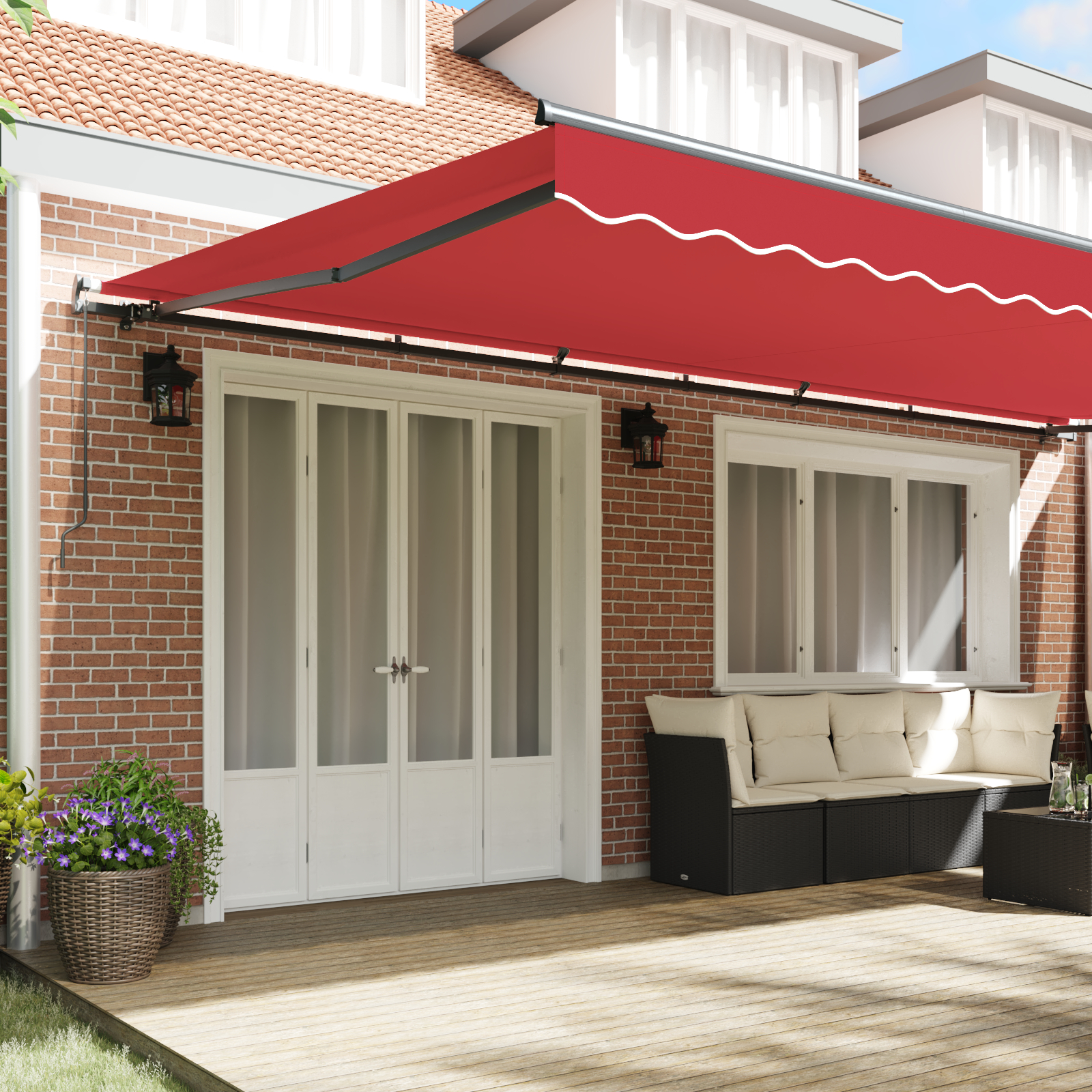 vidaXL Umbrelă retractabilă roșie Manual Roșu 600 × 300 cm țesătură vidaXL Umbrelă retractabilă roșie Manual Roșu 600 × 300 cm țesătură