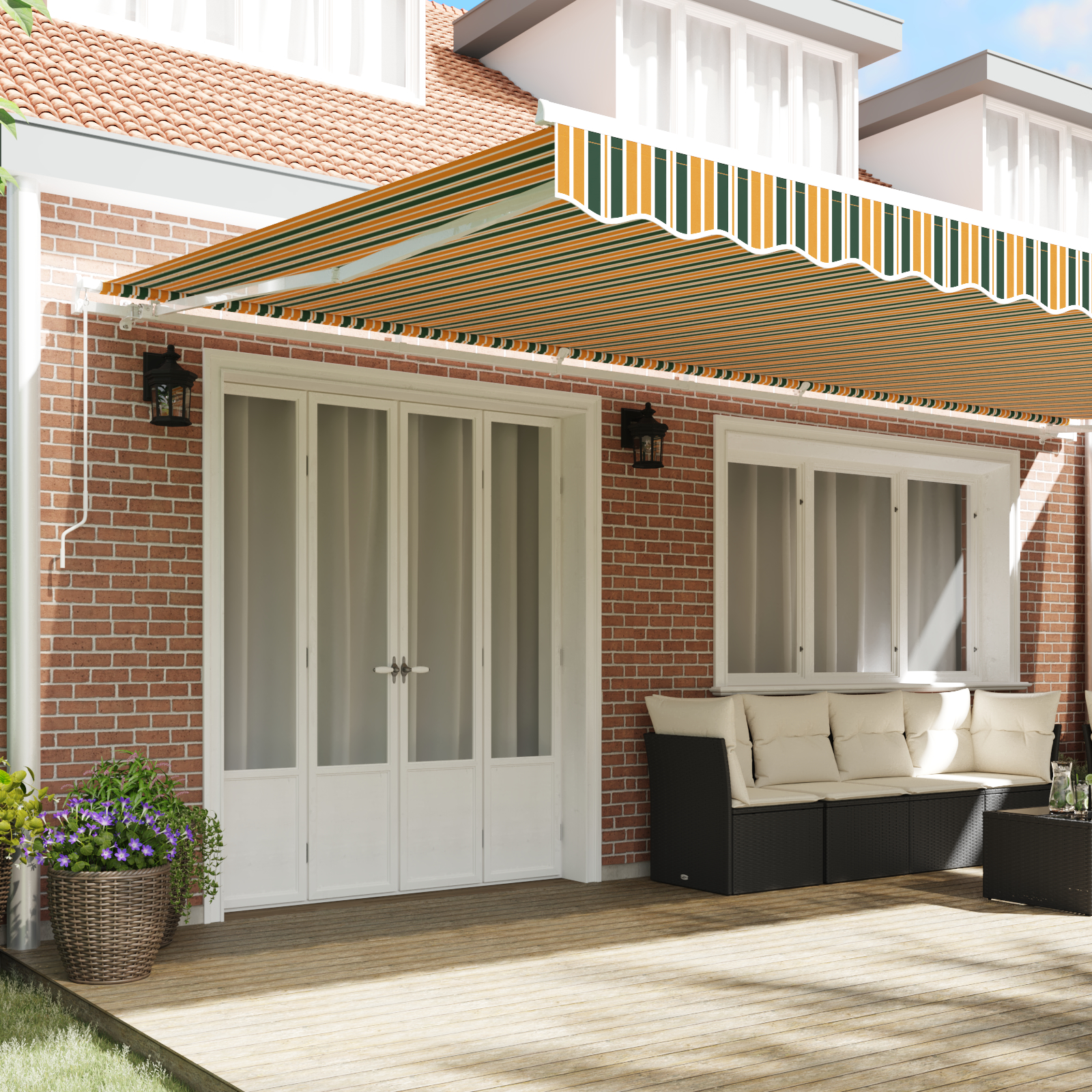 vidaXL Obră manual retractabil Verde și Galben 600x300 cm vidaXL Obră manual retractabil Verde și Galben 600x300 cm