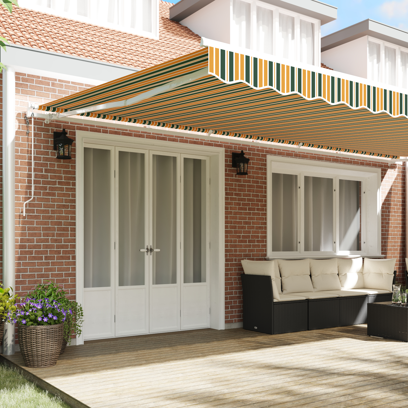 vidaXL Marchiză retractabilă Verde și galben 600 × 300 cm