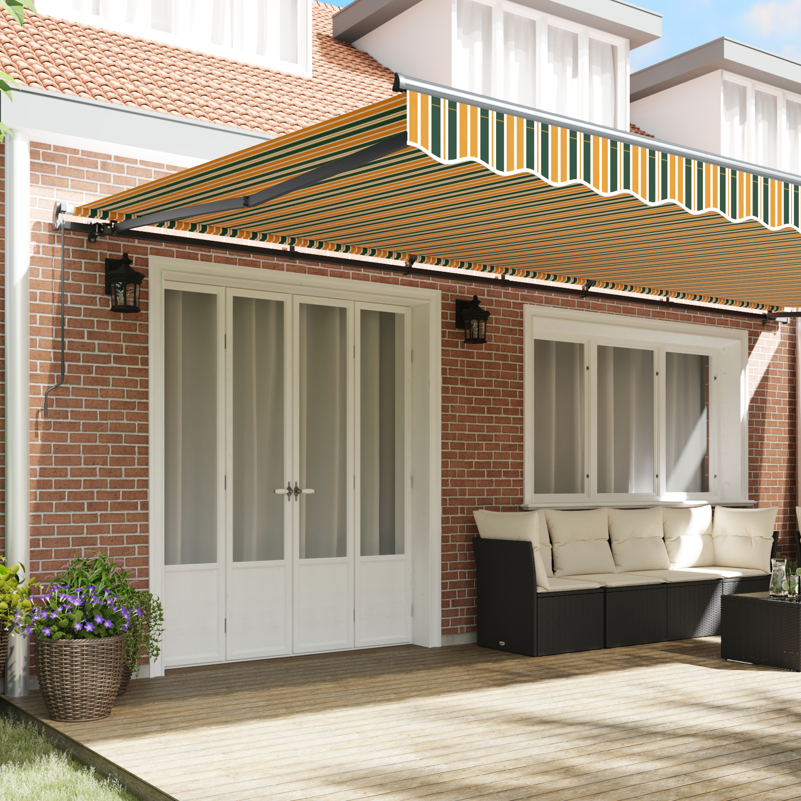 vidaXL Cortina Retractabilă Manual Verde și galben 600 × 300 cm