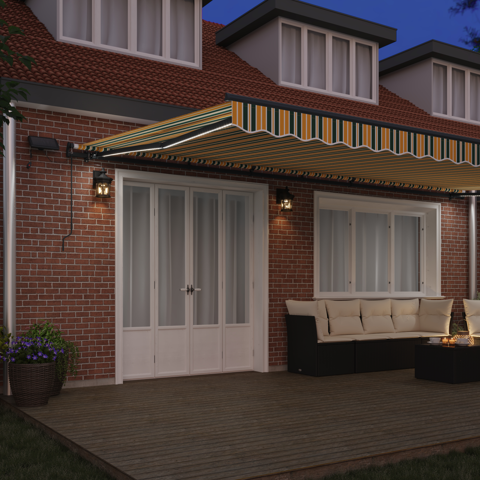 Marchiza manuală retractabilă vidaXL cu LED verde și galben 600x300 cm Marchiza manuală retractabilă vidaXL cu LED verde și galben 600x300 cm