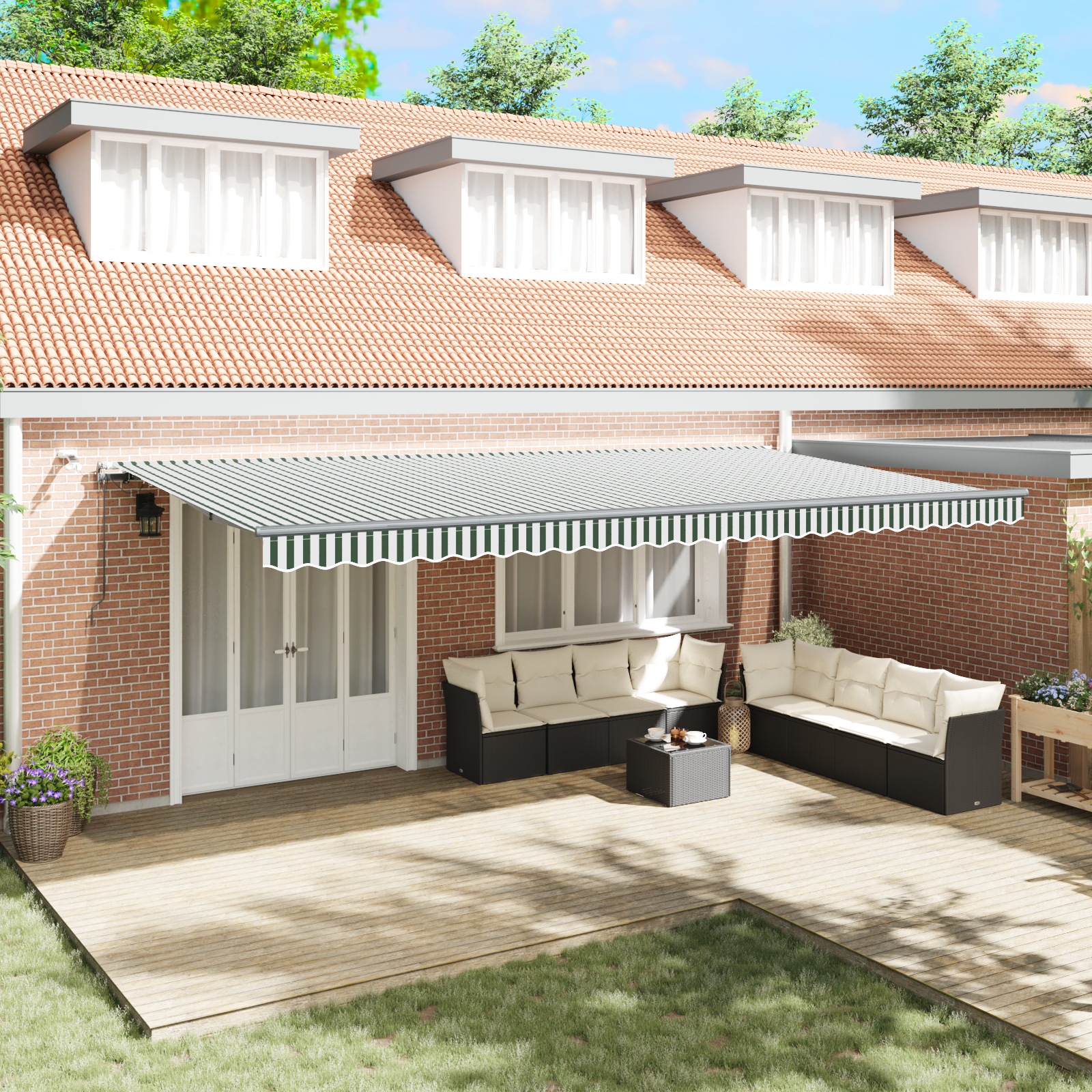 marchiza automată retractabilă cu LED Verde și Alb 600x300 cm marchiza automată retractabilă cu LED Verde și Alb 600x300 cm