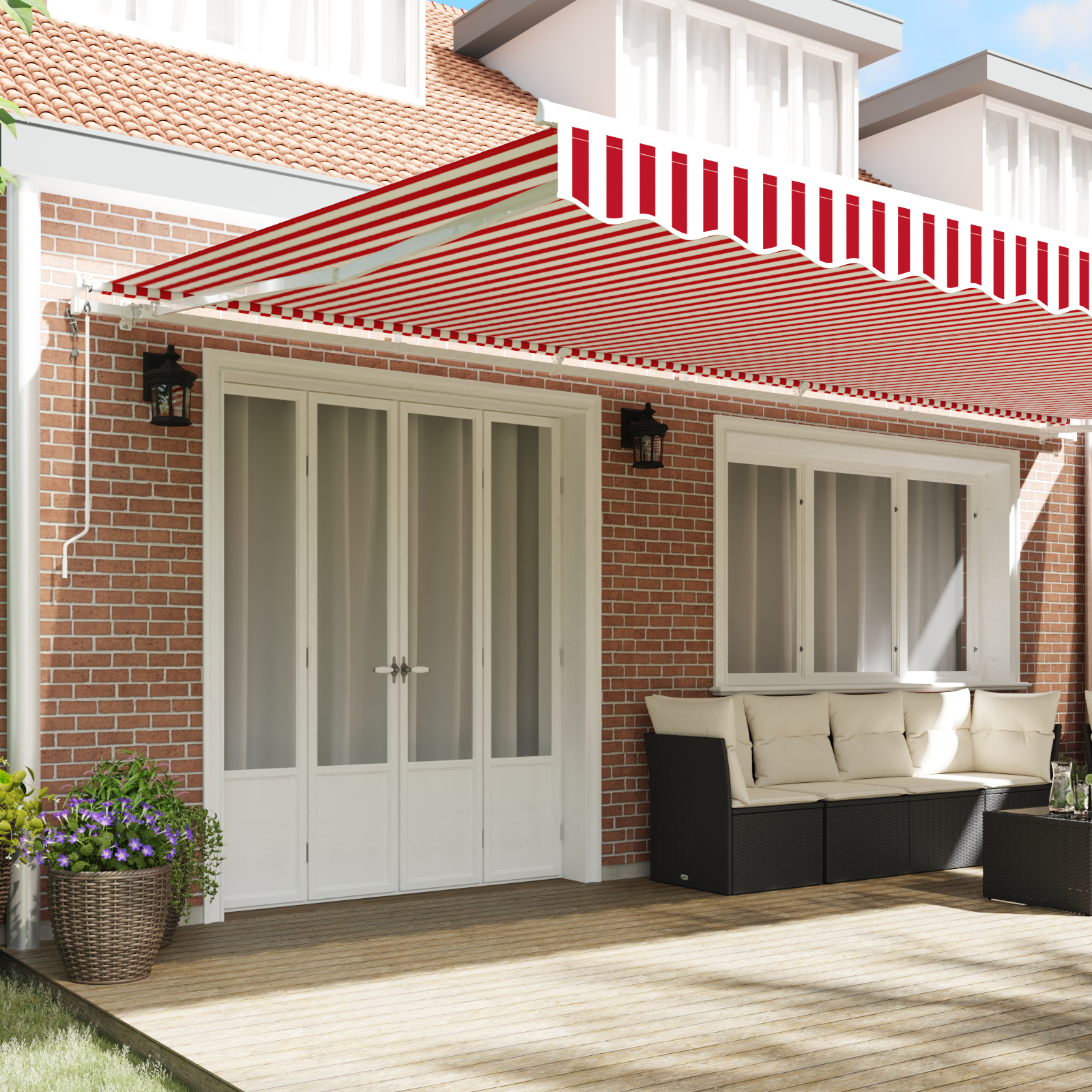 vidaXL Marchiză Retractabilă Roșu și alb 600 × 350 cm Roșu și alb