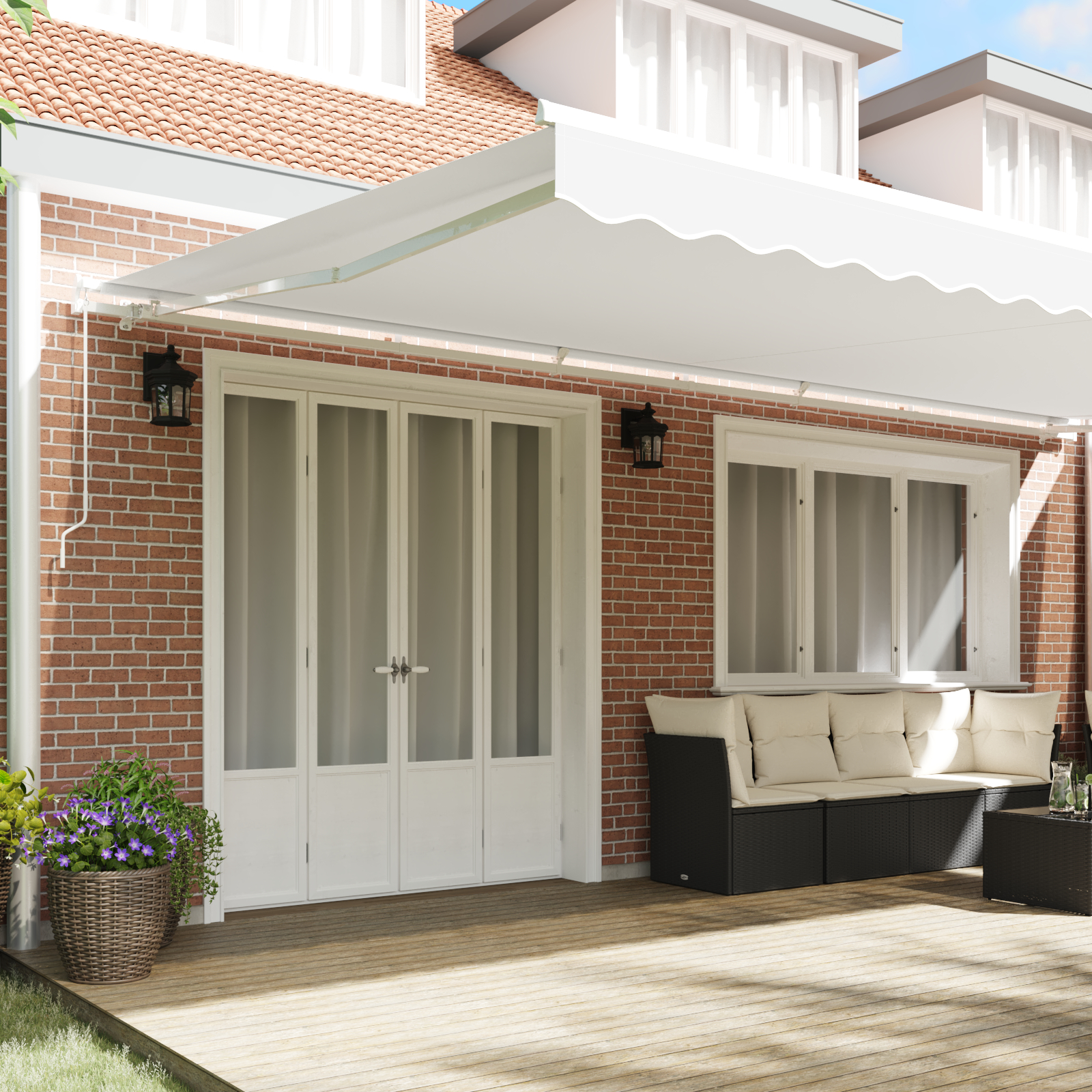 vidaXL Cortina Retractabilă Manual Alb 600 × 350 cm Poliester și metal vidaXL Cortina Retractabilă Manual Alb 600 × 350 cm Poliester și metal