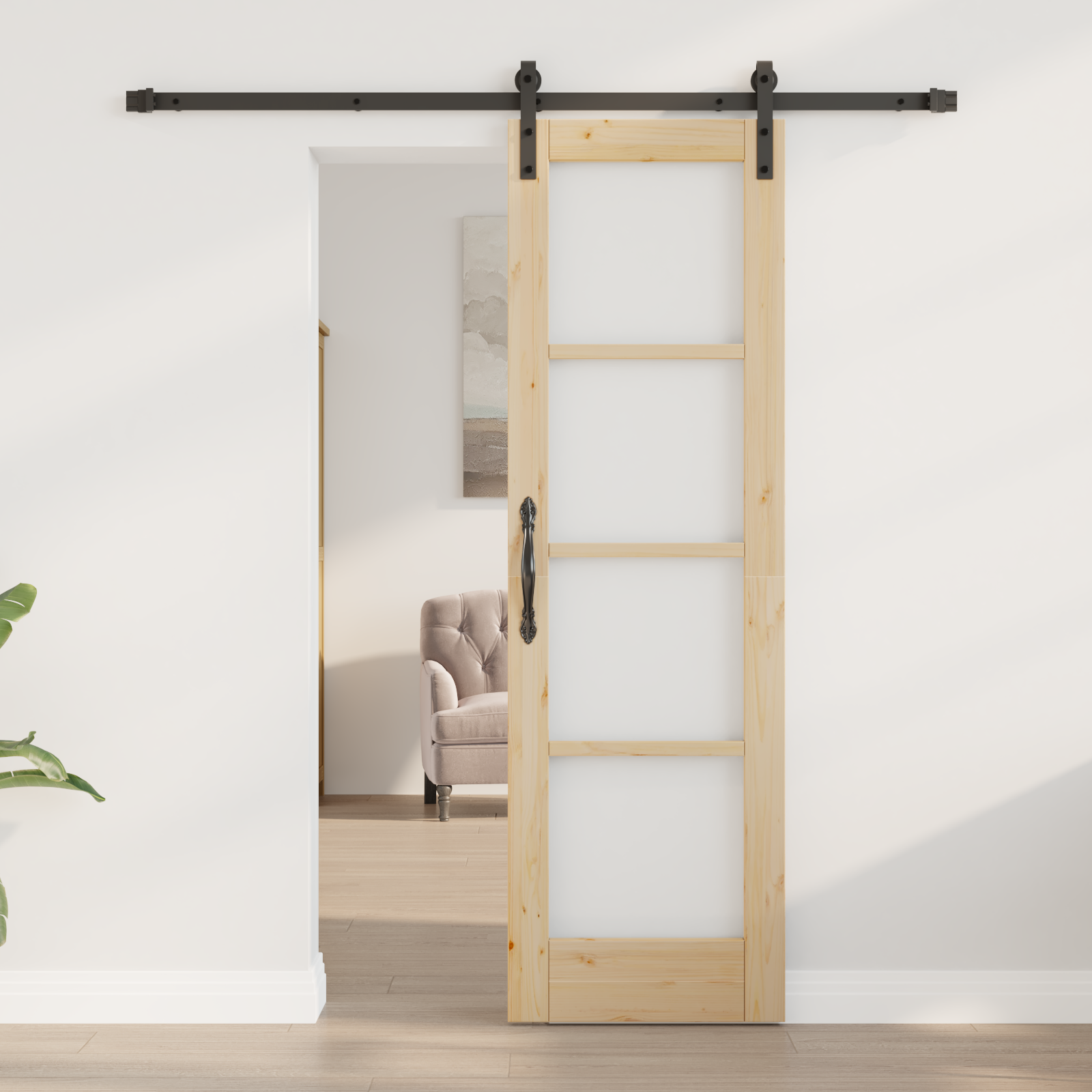 Ușă glisantă vidaXL cu set de accesorii 'ORKDAL'din lemn solid și sticlă
