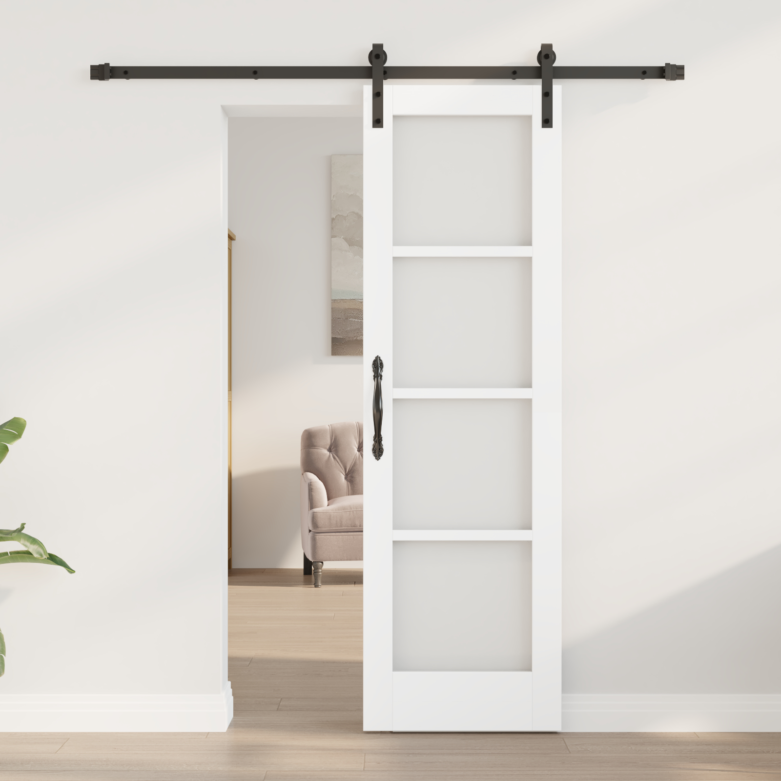 Ușă glisantă vidaXL cu accesorii 'ORKDAL'Alb lemn solid și sticlă