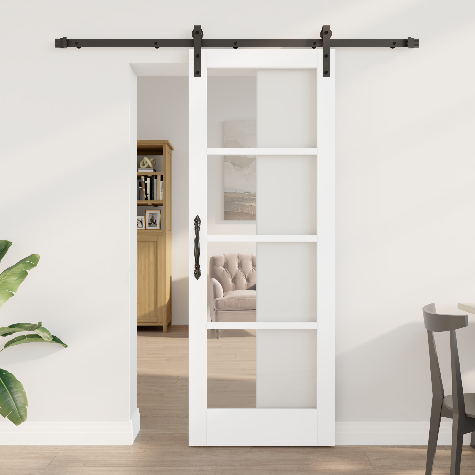 Ușă glisantă vidaXL cu set de accesorii 'ORKDAL'Alb Lemn Solid & Sticlă Ușă glisantă vidaXL cu set de accesorii 'ORKDAL'Alb Lemn Solid & Sticlă