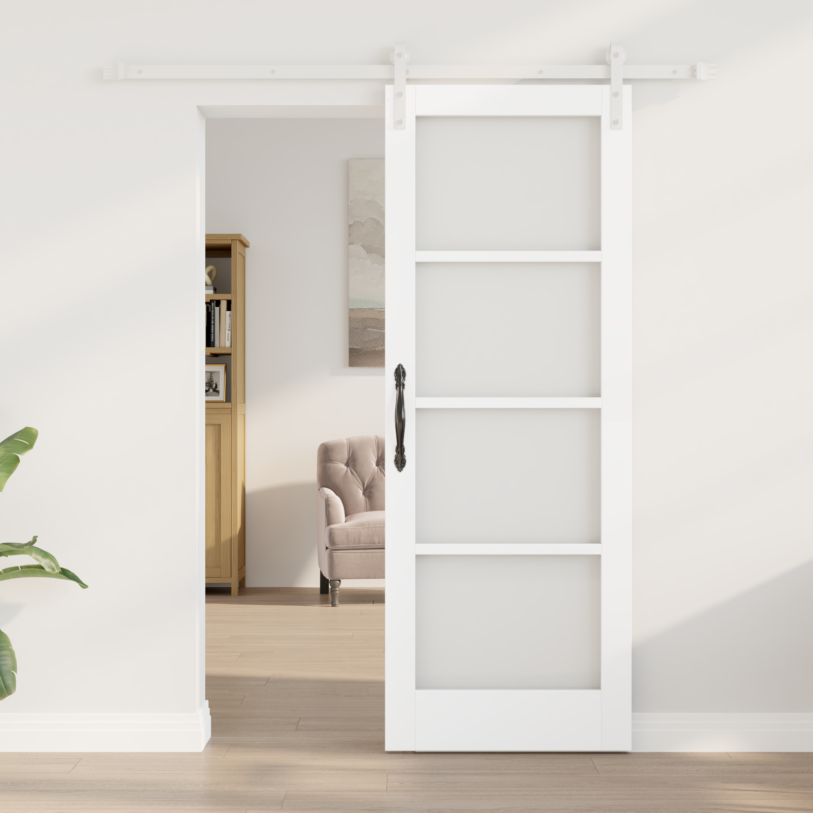 Ușă Glisantă vidaXL cu Accesorii 'ORKDAL'Alb Lemn Masiv & Sticlă