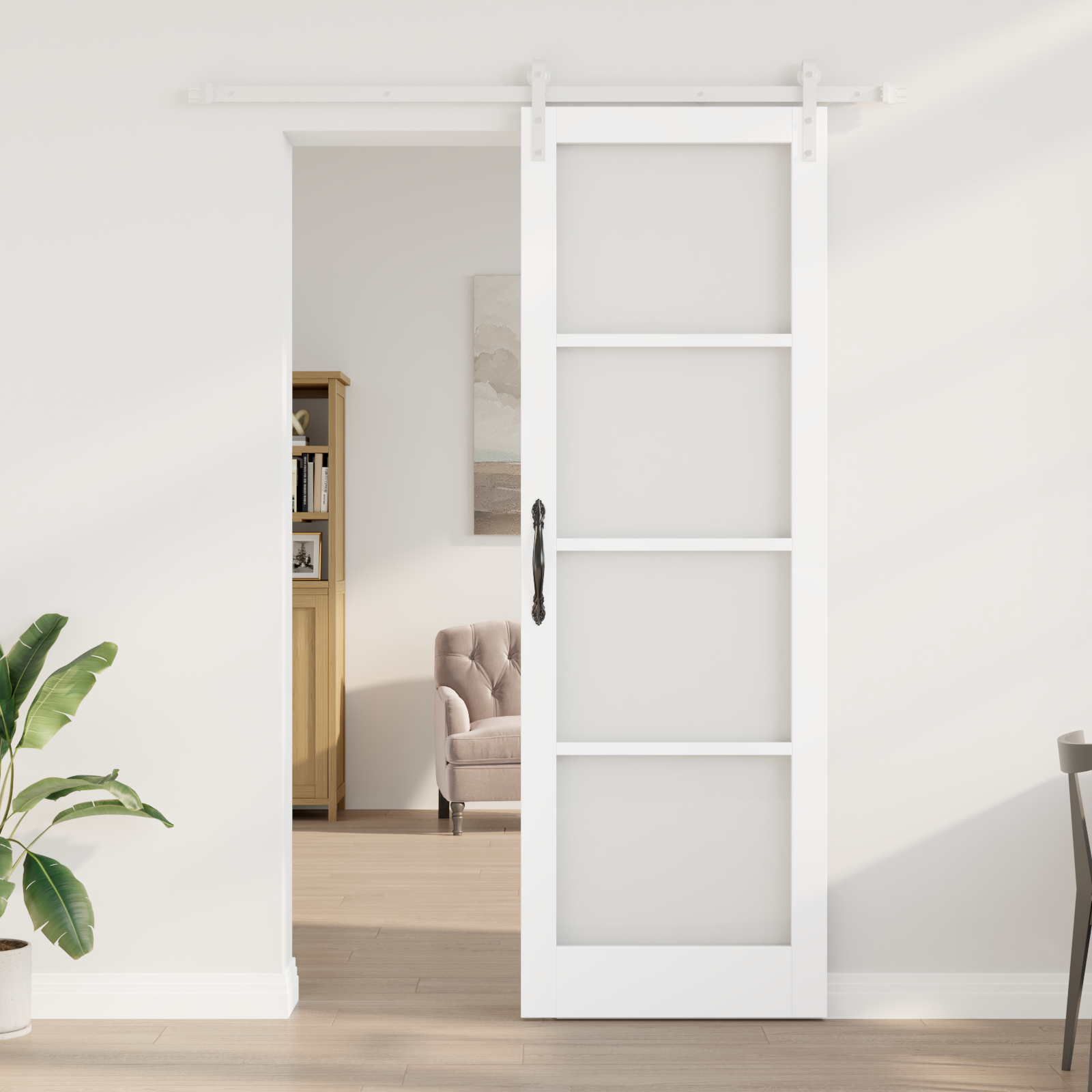 Ușă glisantă vidaXL cu set de accesorii 'ORKDAL'Alb din lemn solid și sticlă Ușă glisantă vidaXL cu set de accesorii 'ORKDAL'Alb din lemn solid și sticlă