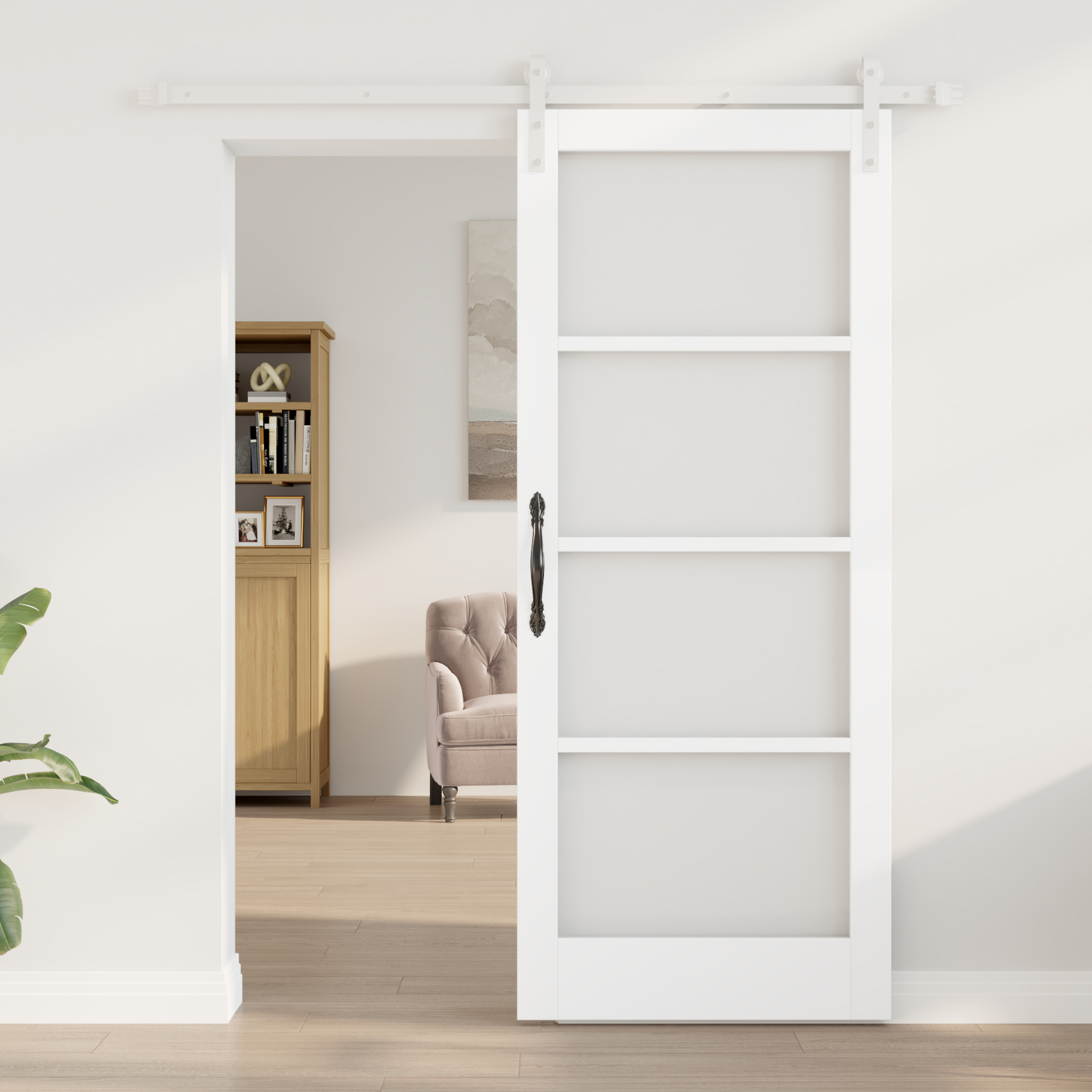 Ușă glisantă vidaXL cu set de accesorii 'ORKDAL'Alb Lemn Solid & Sticlă