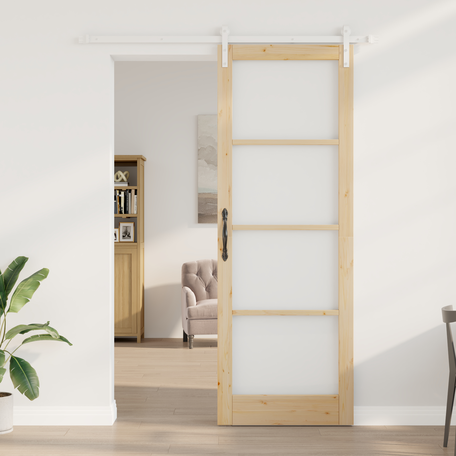 Ușă glisantă vidaXL cu set de accesorii 'ORKDAL'Lemn masiv și sticlă
