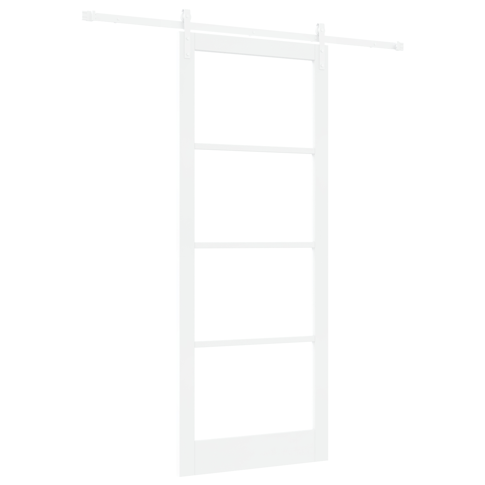 Ușa glisantă vidaXL cu set de accesorii 'ORKDAL'Alb din lemn solid și sticlă
