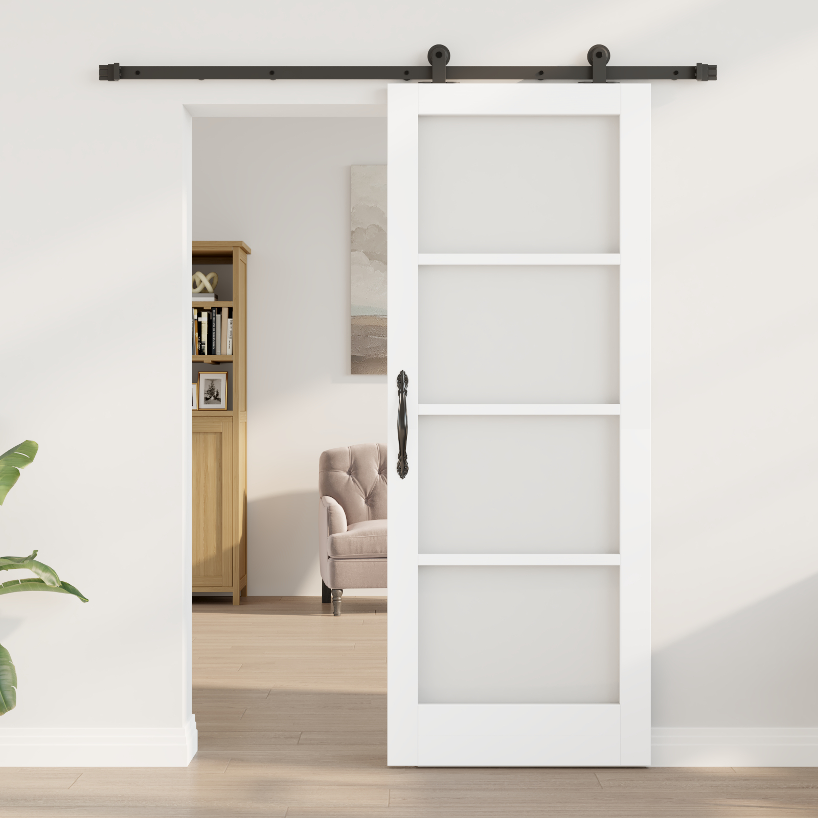 Ușa glisantă vidaXL cu set de accesorii 'ORKDAL'Alb Lemn Solid & Sticlă