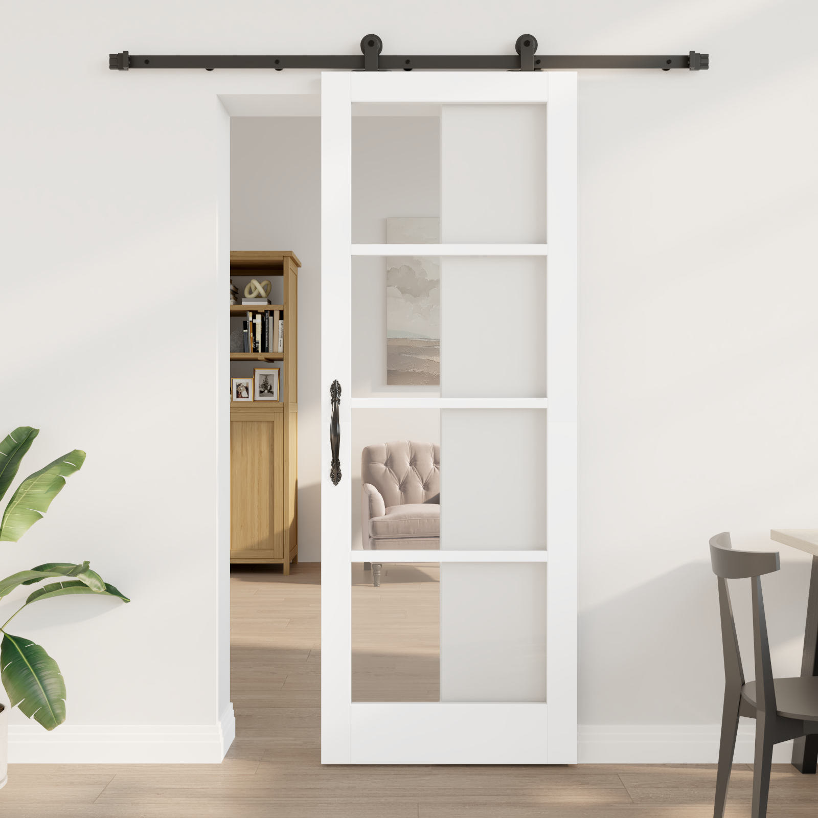 Ușa glisantă vidaXL cu set de accesorii 'ORKDAL'Alb Lemn Masiv & Sticlă Ușa glisantă vidaXL cu set de accesorii 'ORKDAL'Alb Lemn Masiv & Sticlă