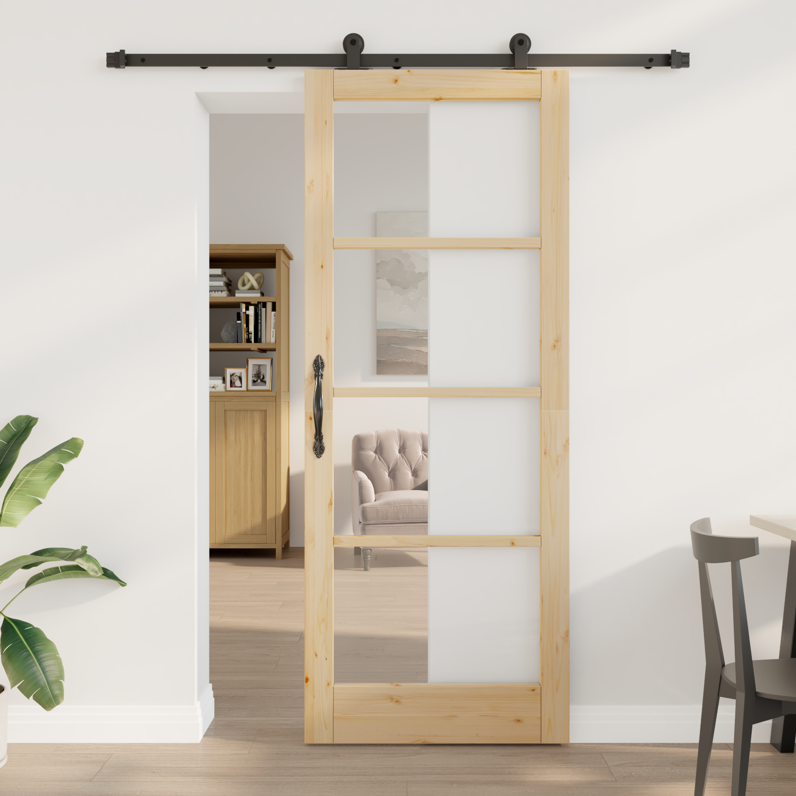 Ușă glisantă vidaXL cu set de accesorii 'ORKDAL'Lemn solid & Sticlă