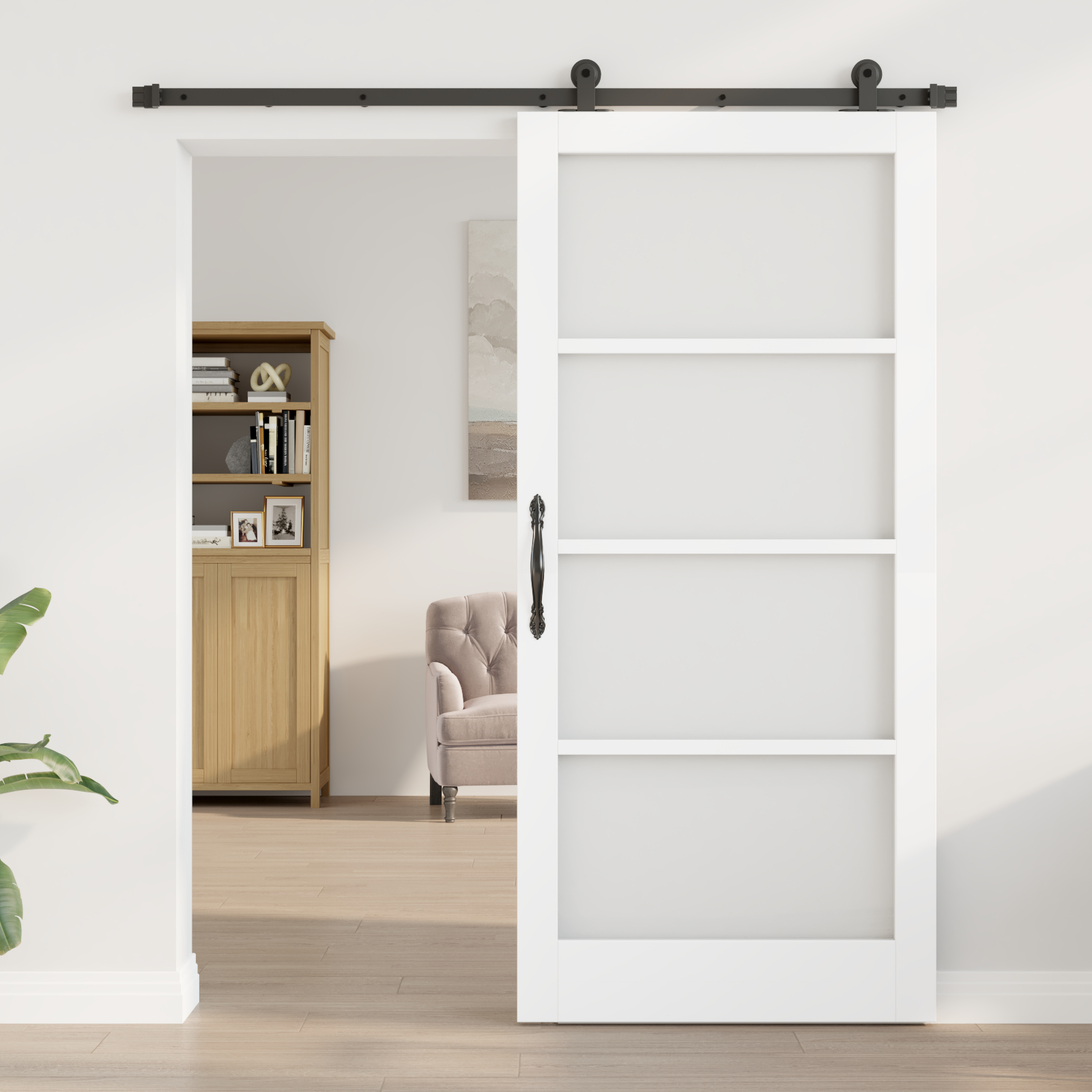 Ușă glisantă vidaXL cu set de accesorii 'ORKDAL'alb lemn solid & sticlă Ușă glisantă vidaXL cu set de accesorii 'ORKDAL'alb lemn solid & sticlă