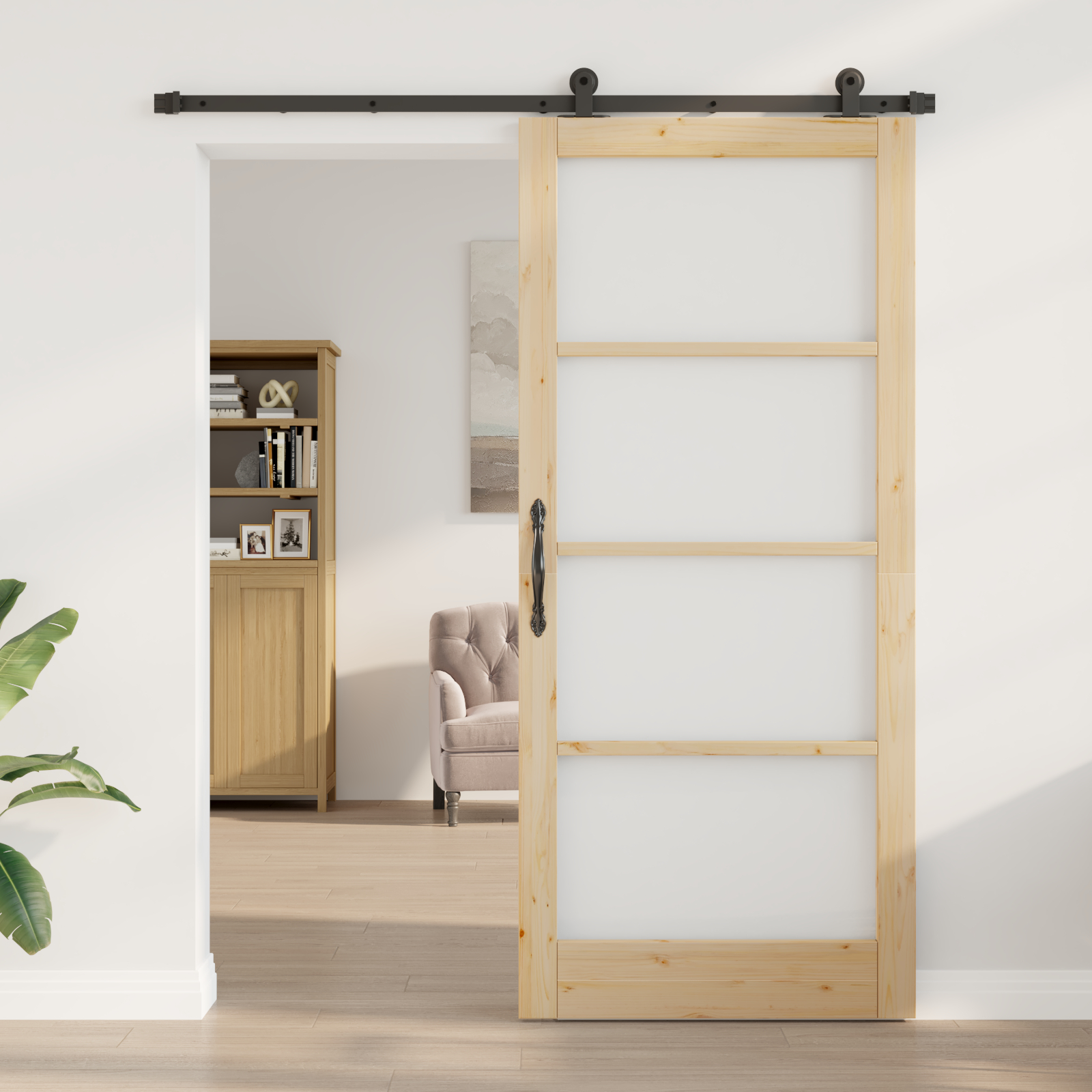 Ușa glisantă vidaXL cu hardware 'ORKDAL'din lemn masiv și sticlă
