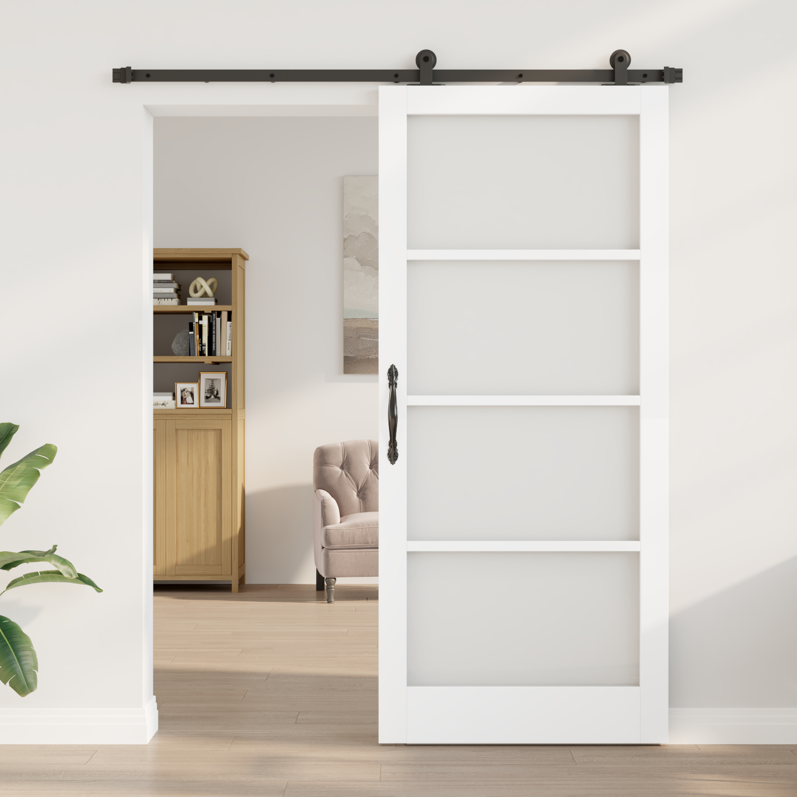 Ușa glisantă vidaXL cu set de accesorii 'ORKDAL'Alb Lemn Solid & Sticlă