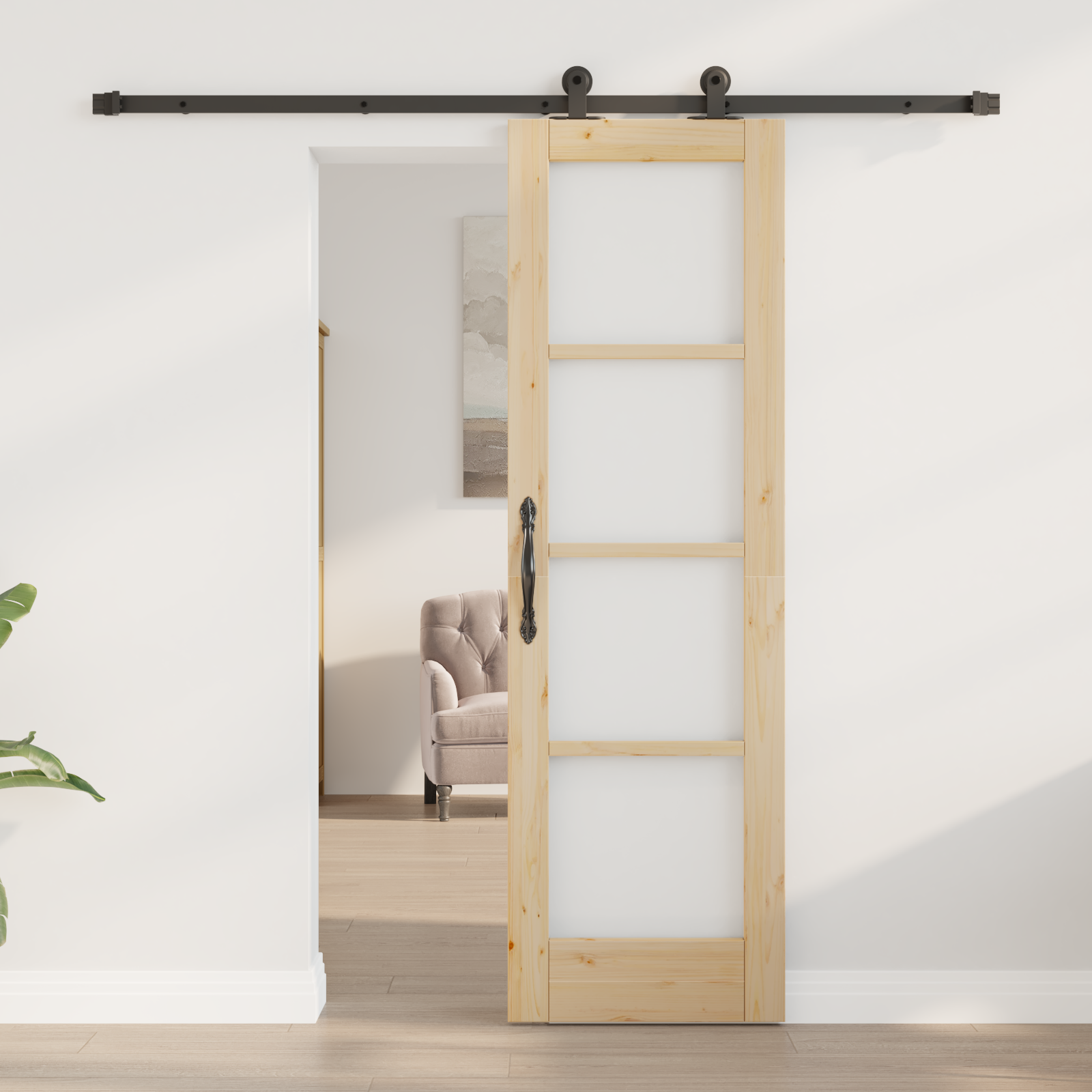 Ușa glisantă vidaXL cu set de accesorii 'ORKDAL'Lemn masiv și sticlă
