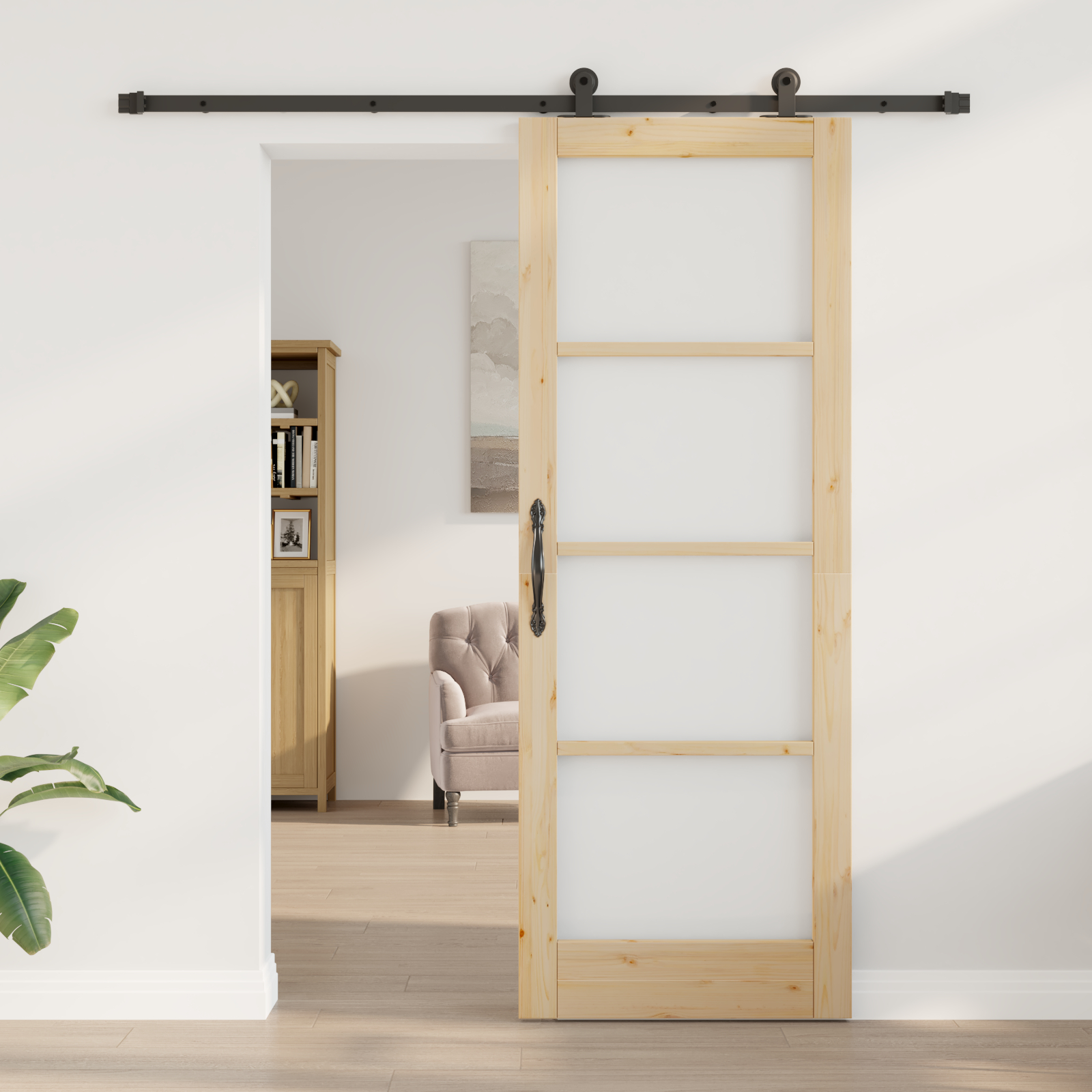 Ușa Glisantă vidaXL cu Set de Accesorii 'ORKDAL'Lemn Masiv și Sticlă