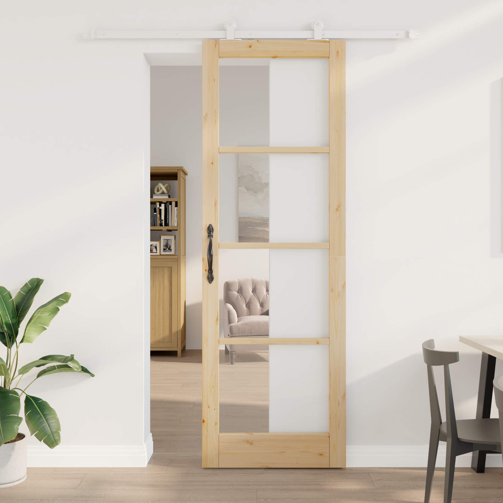 Ușă glisantă vidaXL cu set de accesorii 'ORKDAL'Lemn solid și sticlă