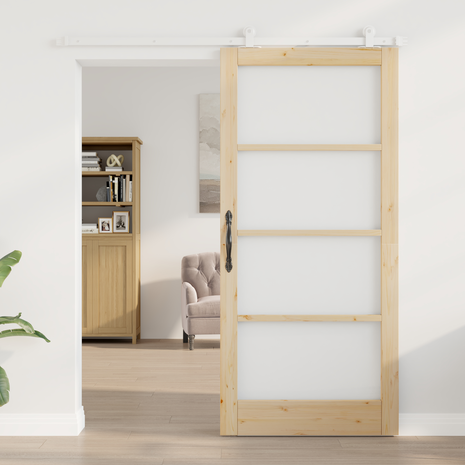 Ușă glisantă vidaXL cu set de accesorii 'ORKDAL'Lemn masiv & Sticlă