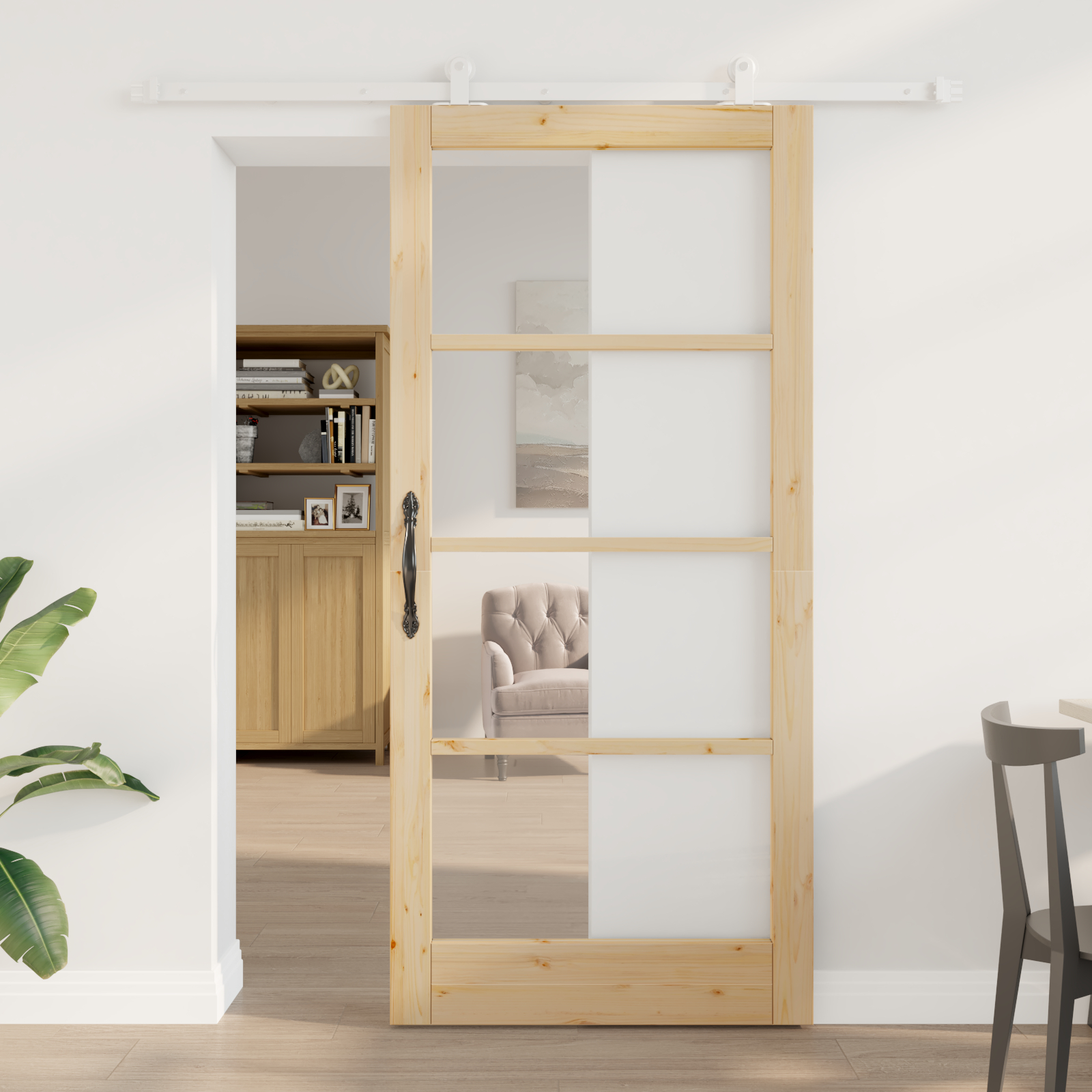 Ușă glisantă vidaXL cu set de accesorii 'ORKDAL'Lemn masiv & Sticlă