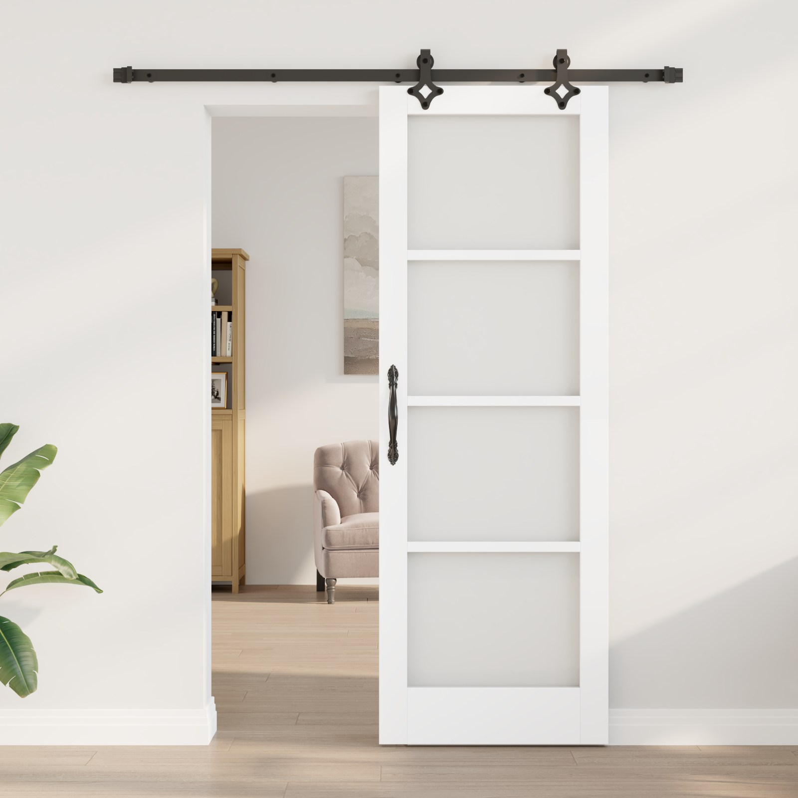 Ușă glisantă vidaXL cu set de accesorii 'ORKDAL'Alb din lemn masiv și sticlă