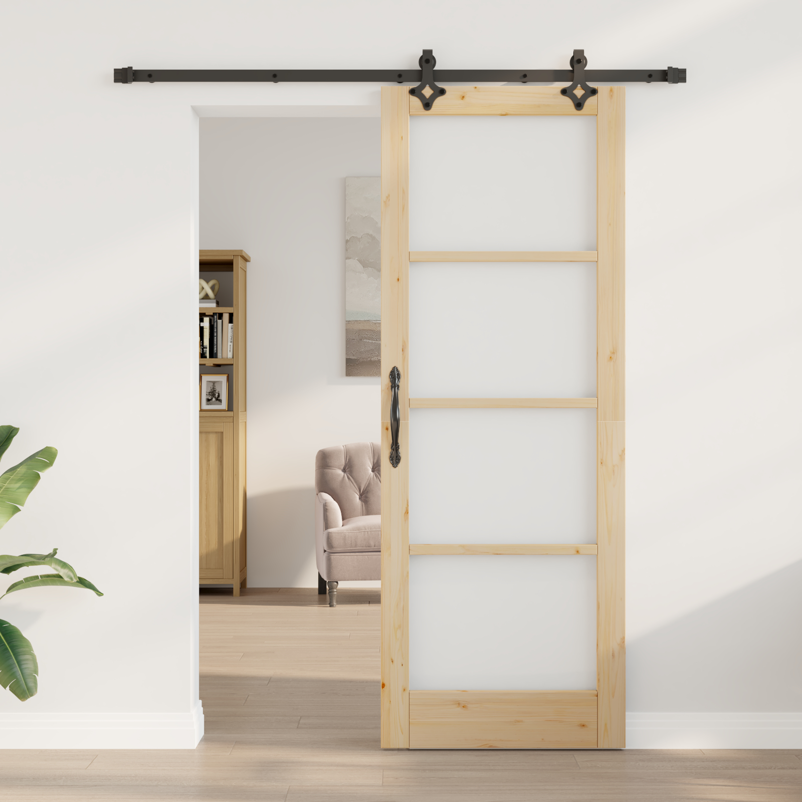 Ușa Glisantă vidaXL cu Set de Accesorii 'ORKDAL'Lemn Masiv & Sticlă