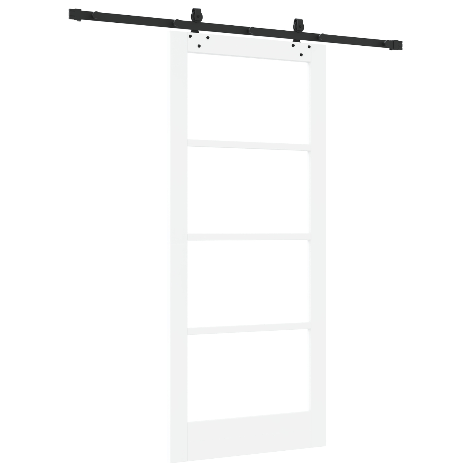 Set de uși glisante vidaXL cu hardware „ORKDAL” Alb Lemn masiv și Sticlă Set de uși glisante vidaXL cu hardware „ORKDAL” Alb Lemn masiv și Sticlă