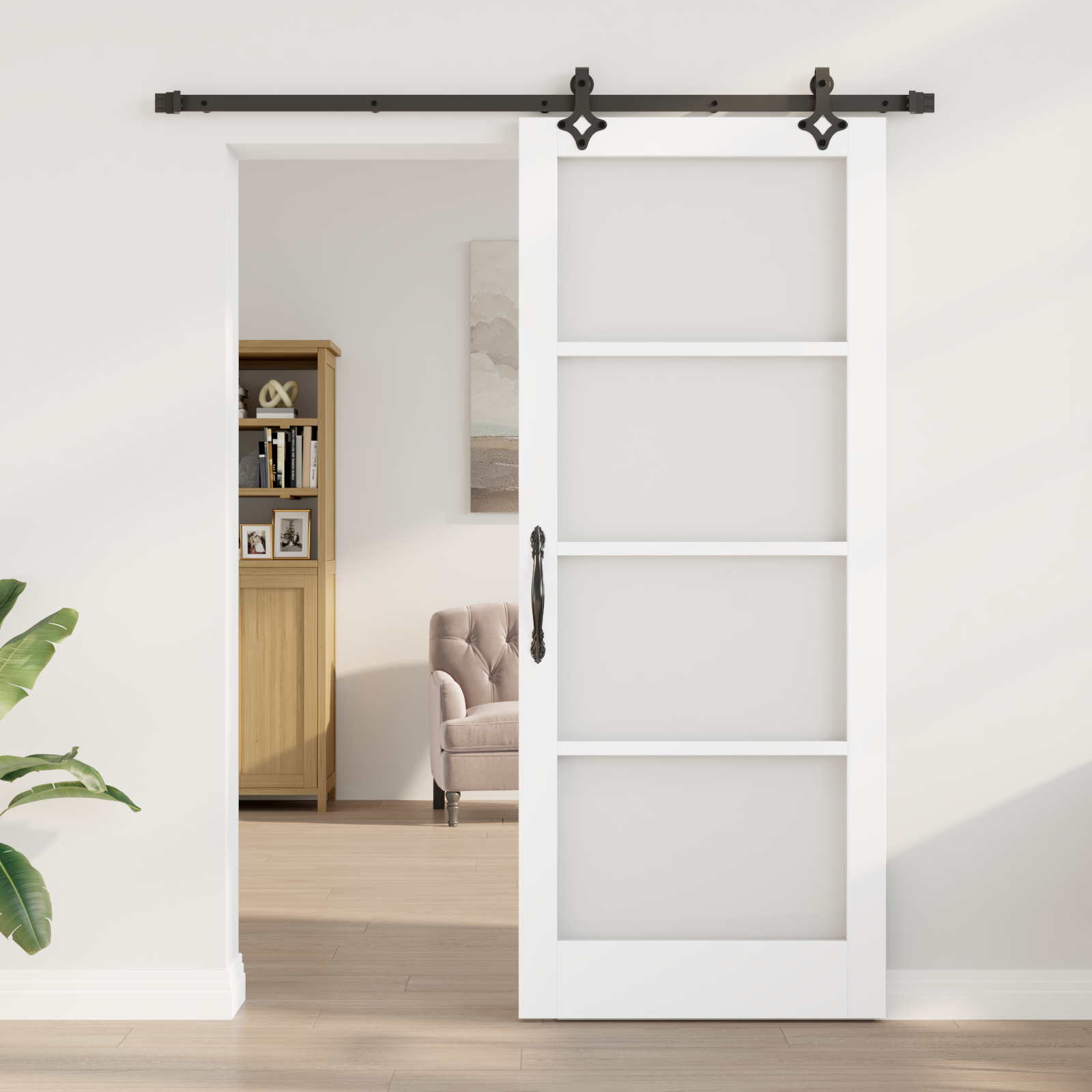 Set Ușă Glisantă cu Hardware 'ORKDAL'Alb din Lemn Solid și Sticlă Set Ușă Glisantă cu Hardware 'ORKDAL'Alb din Lemn Solid și Sticlă