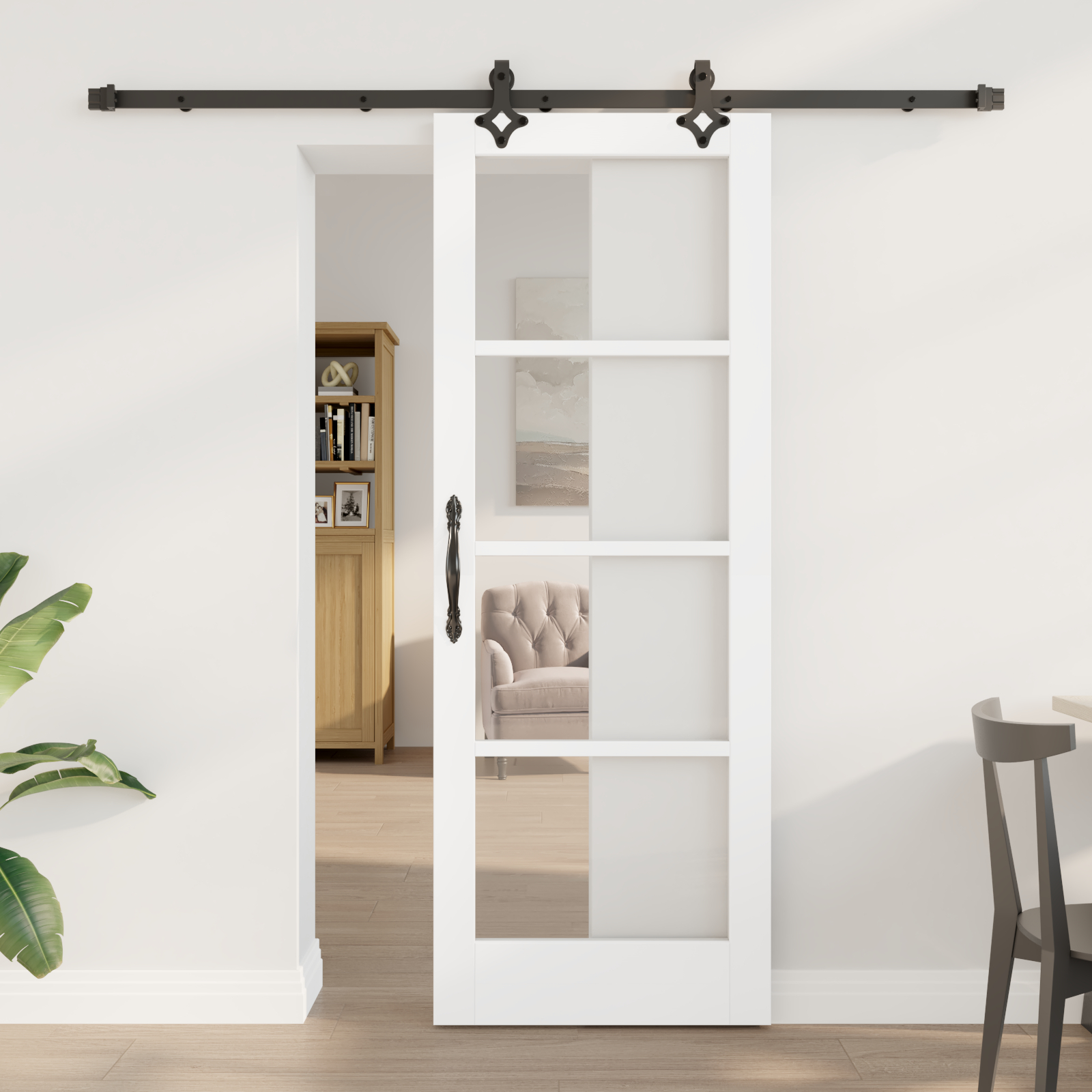 Ușă Glisantă vidaXL cu Set de Accesorii 'ORKDAL'Alb Lemn Solid & Sticlă Ușă Glisantă vidaXL cu Set de Accesorii 'ORKDAL'Alb Lemn Solid & Sticlă