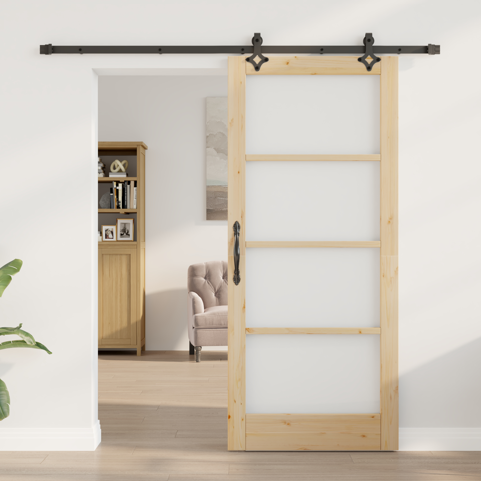 Set ușă glisantă vidaXL cu hardware 'ORKDAL'Lemn masiv și sticlă Set ușă glisantă vidaXL cu hardware 'ORKDAL'Lemn masiv și sticlă
