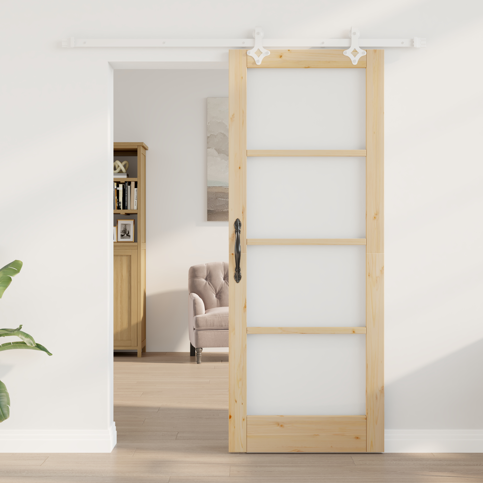 Set uși glisante vidaXL cu hardware 78x202 cm din lemn masiv de pin