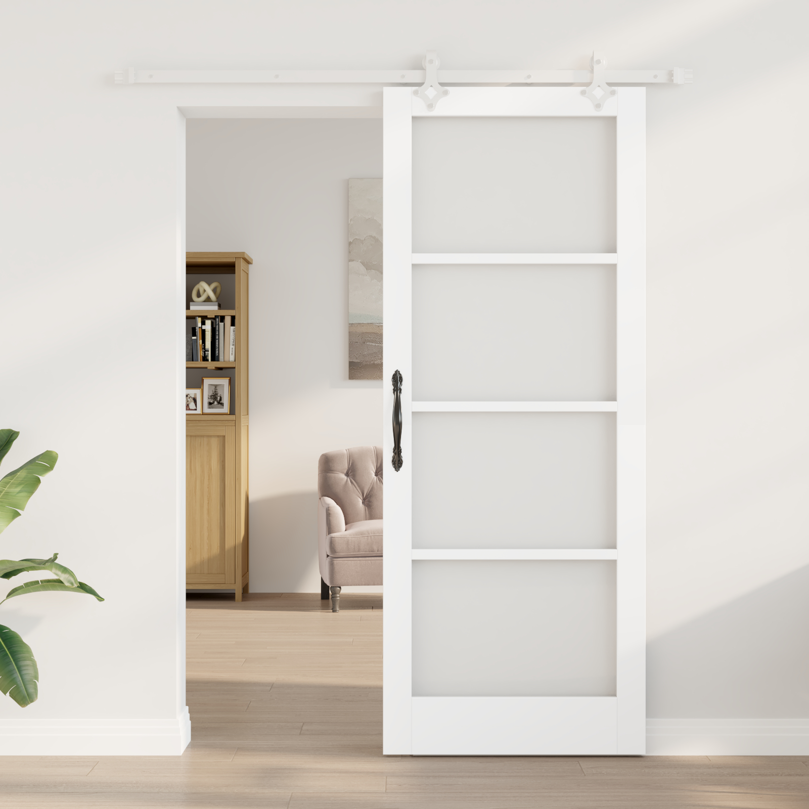 Set ușă glisantă vidaXL cu kit de accesorii Alb 83x211 cm Lemn masiv Pin Set ușă glisantă vidaXL cu kit de accesorii Alb 83x211 cm Lemn masiv Pin