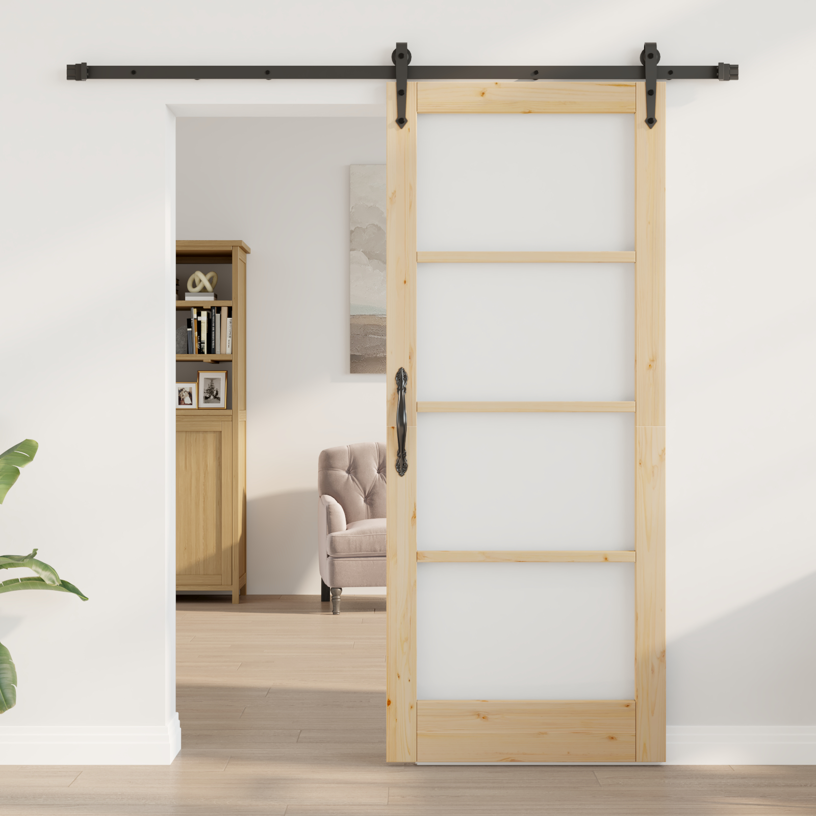 Ușă glisantă vidaXL cu feronerie 83x202 cm din lemn solid de pin Ușă glisantă vidaXL cu feronerie 83x202 cm din lemn solid de pin